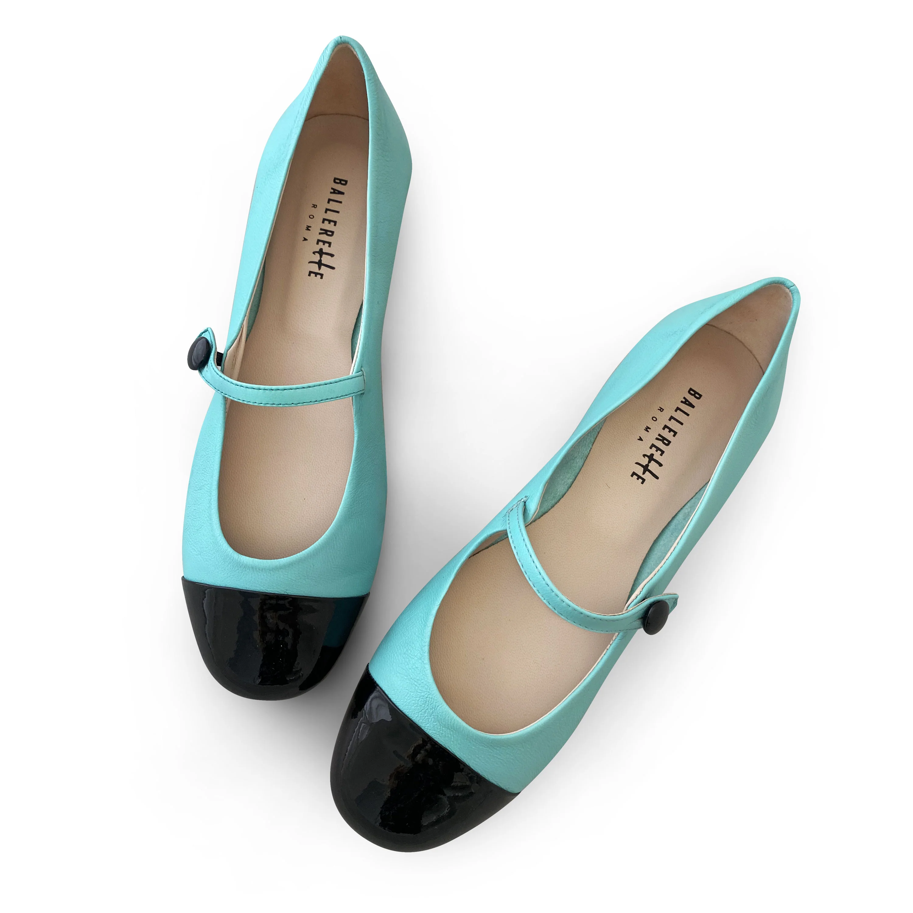 Aquamarine ballet flats with patent toe and strap - Image 2