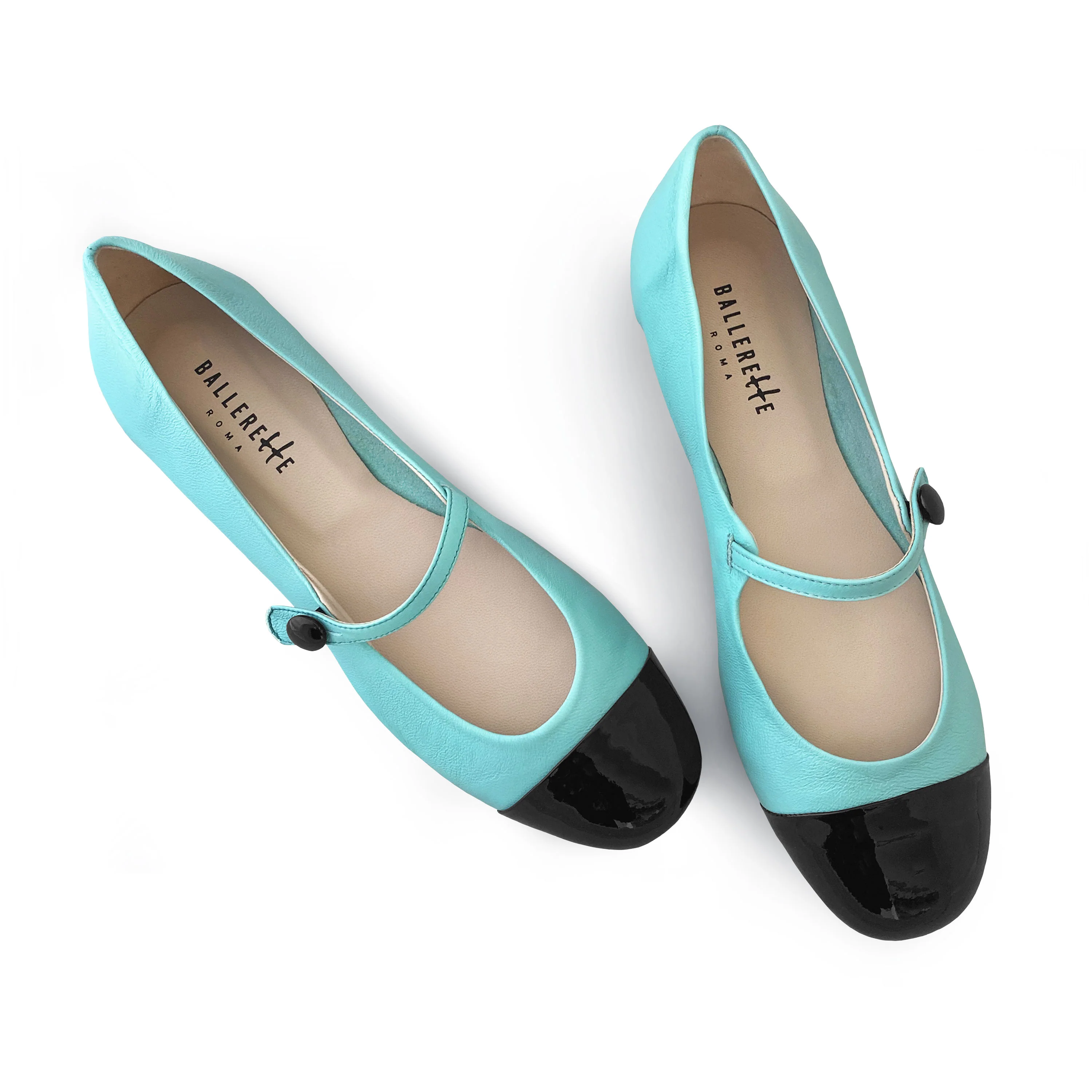 Aquamarine ballet flats with patent toe and strap - Image 3
