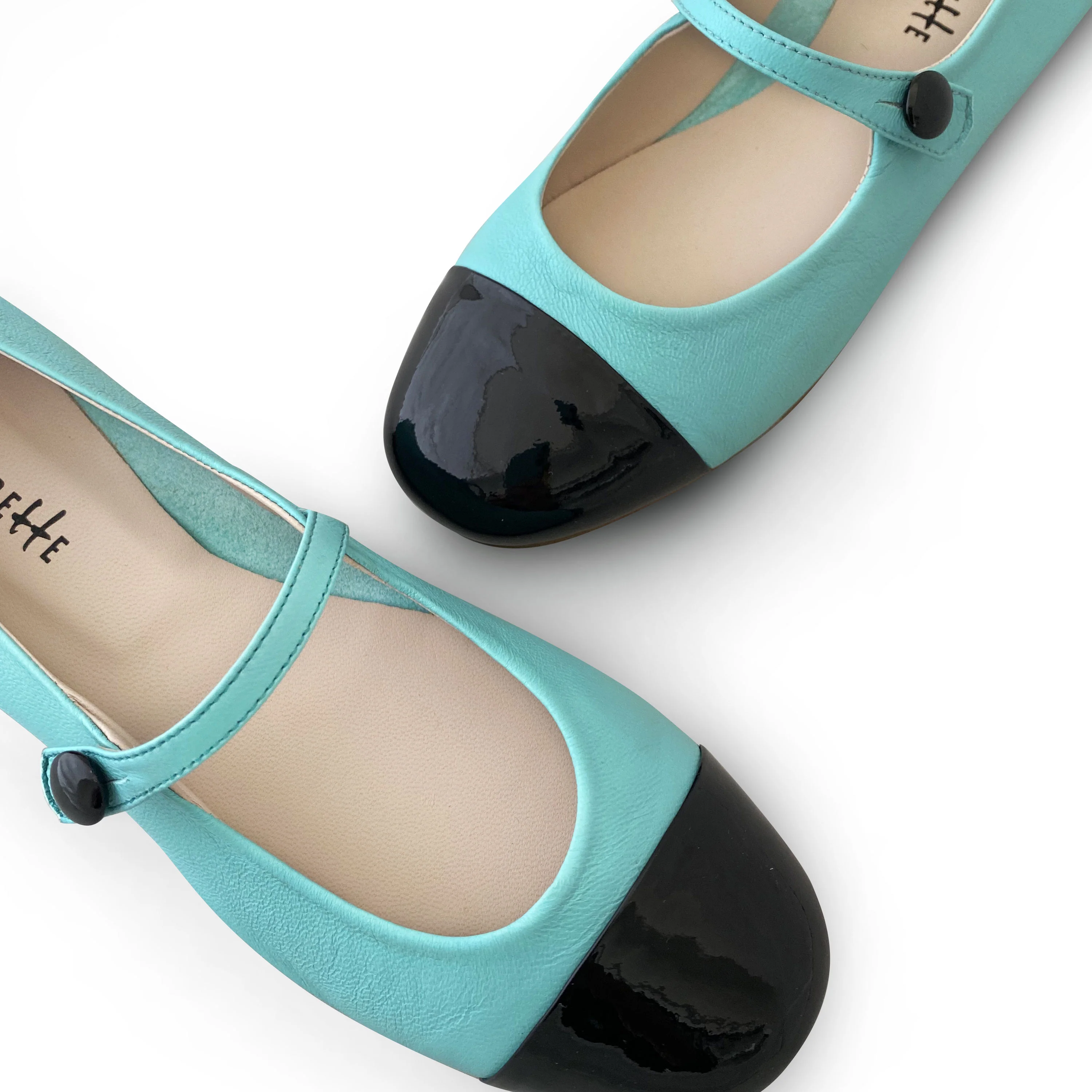 Aquamarine ballet flats with patent toe and strap - Image 4