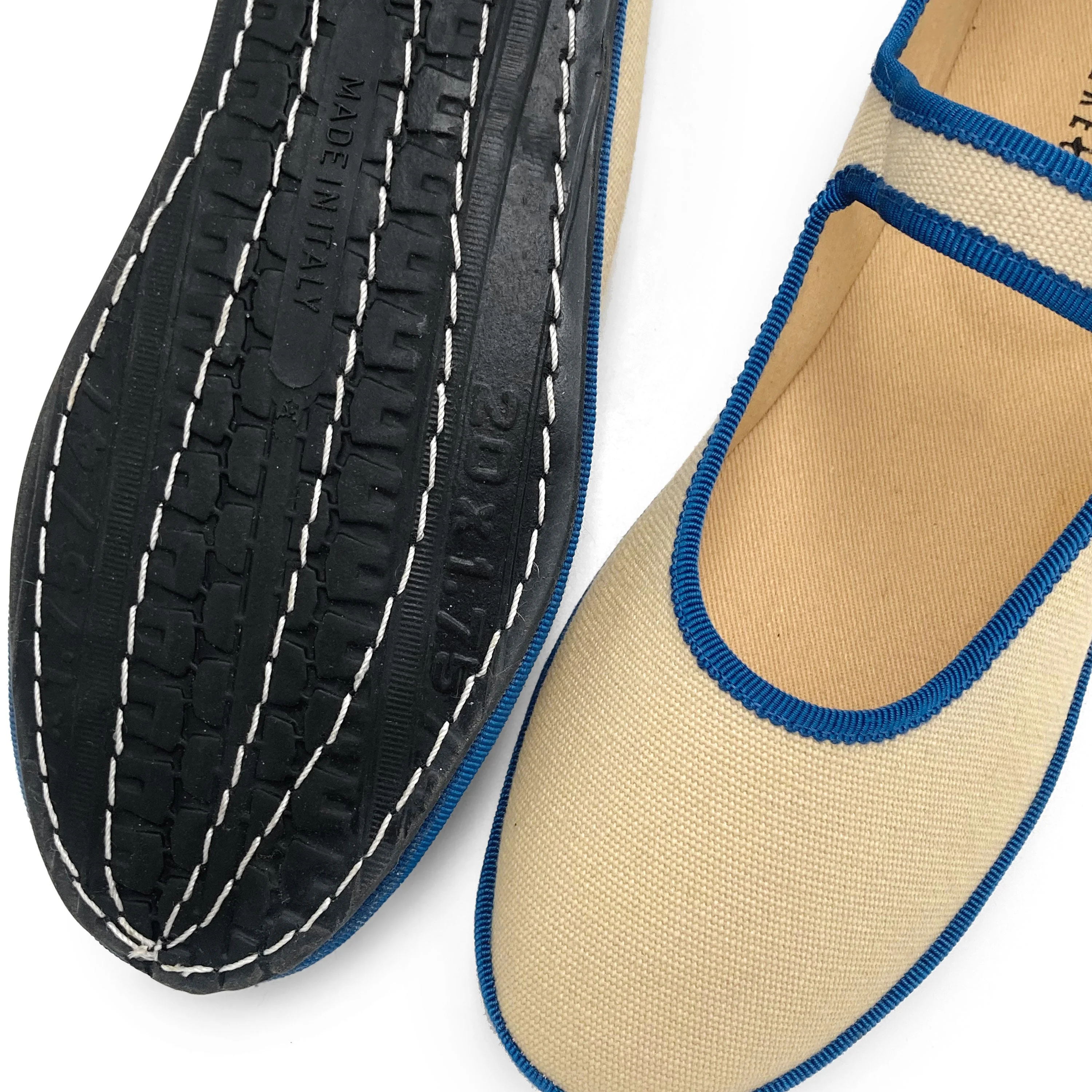 Beige cotton Mary Jane friulane with blue details - Image 3