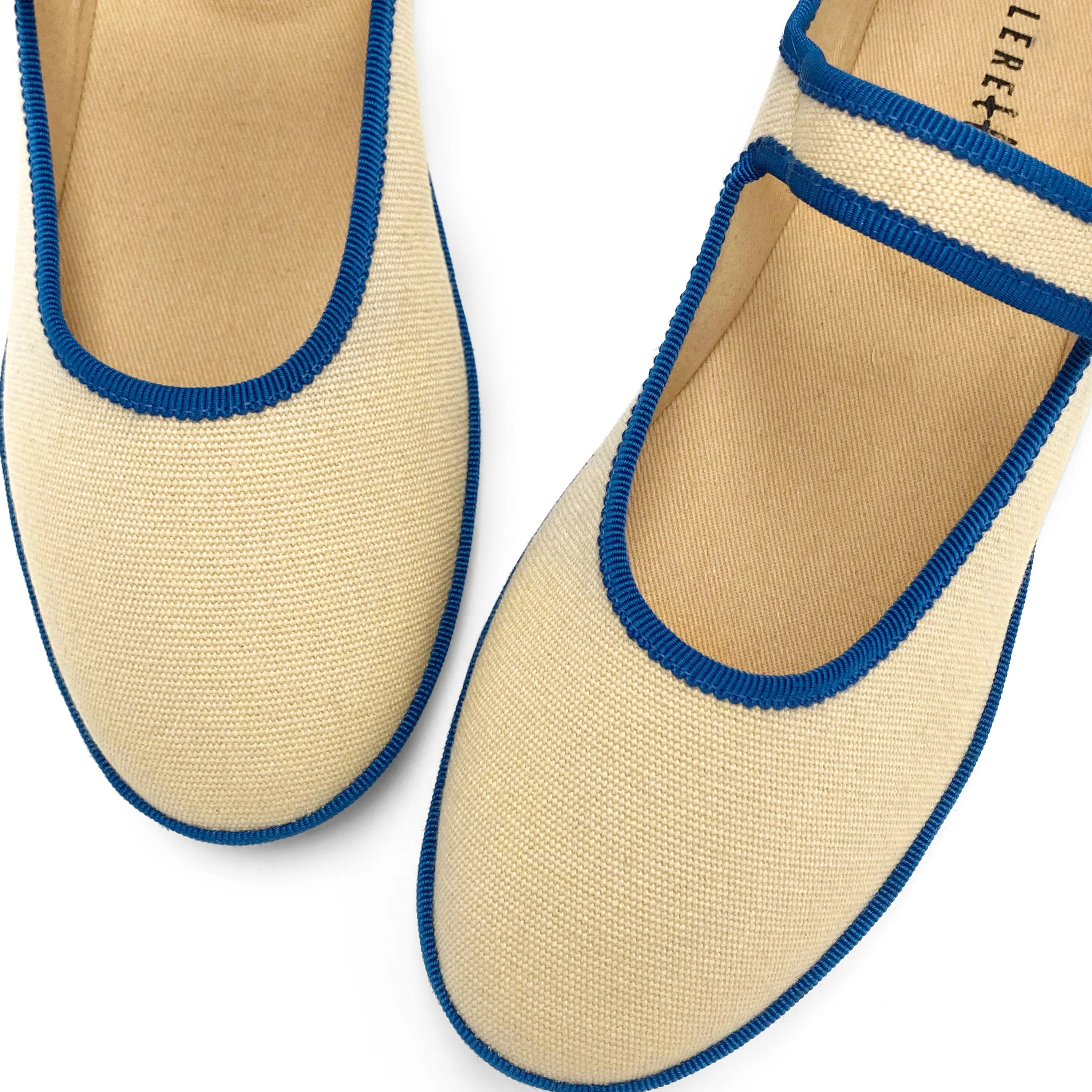 Beige cotton Mary Jane friulane with blue details - Image 5