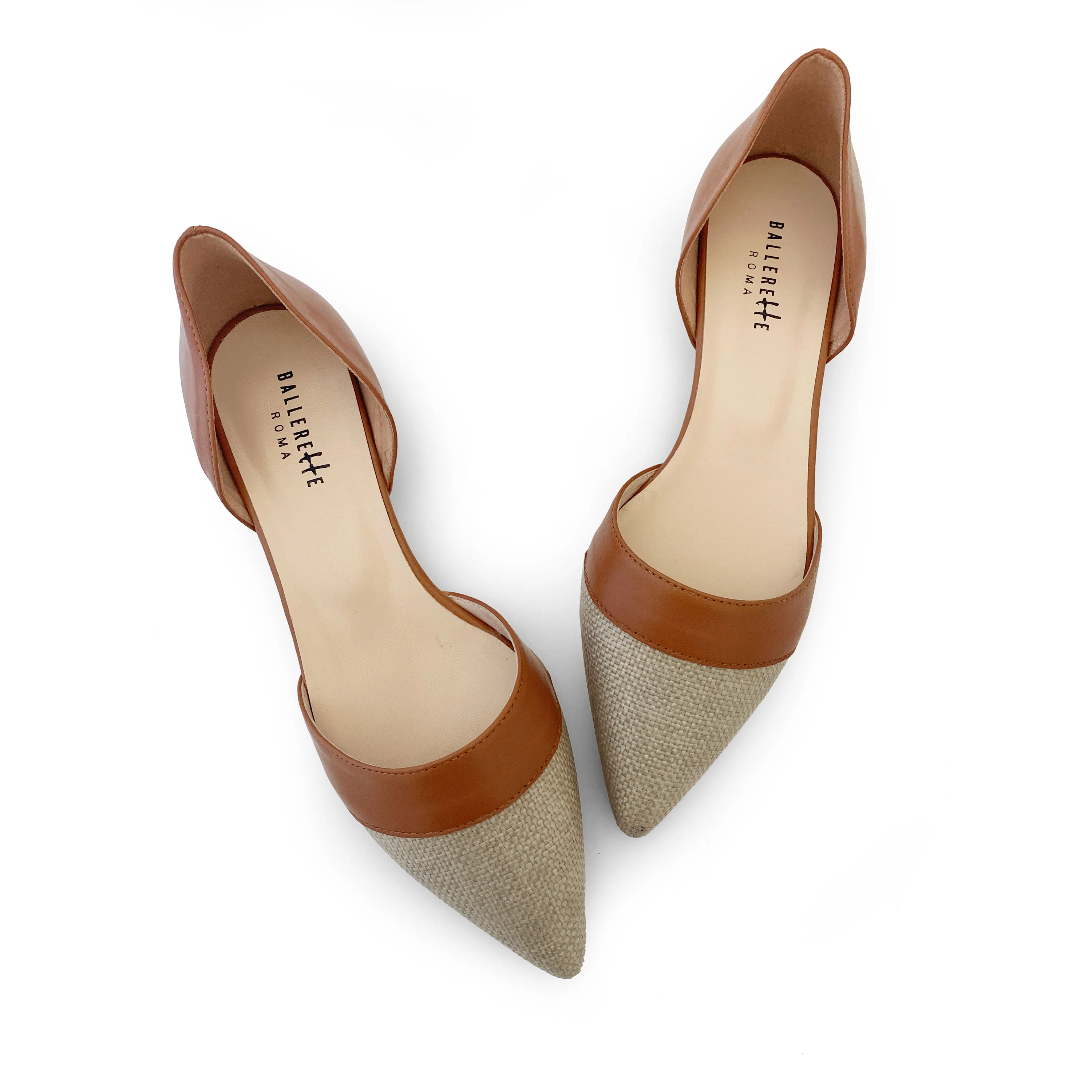 Beige jute d'Orsay ballet flats with brick leather details - Image 2