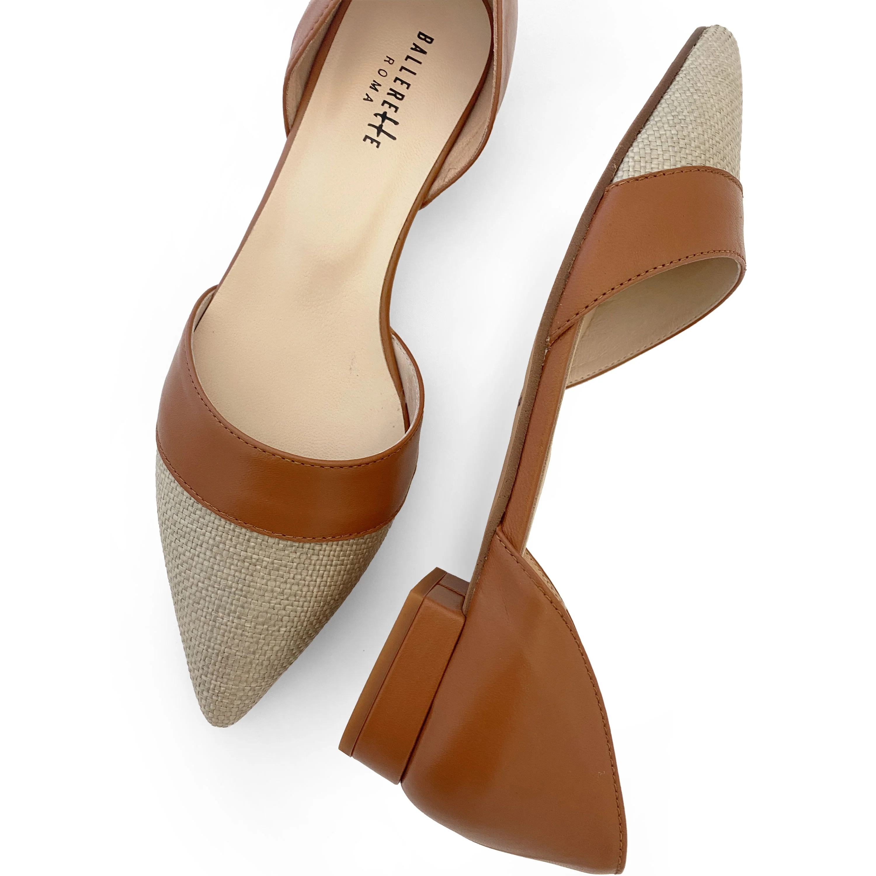 Beige jute d'Orsay ballet flats with brick leather details - Image 3