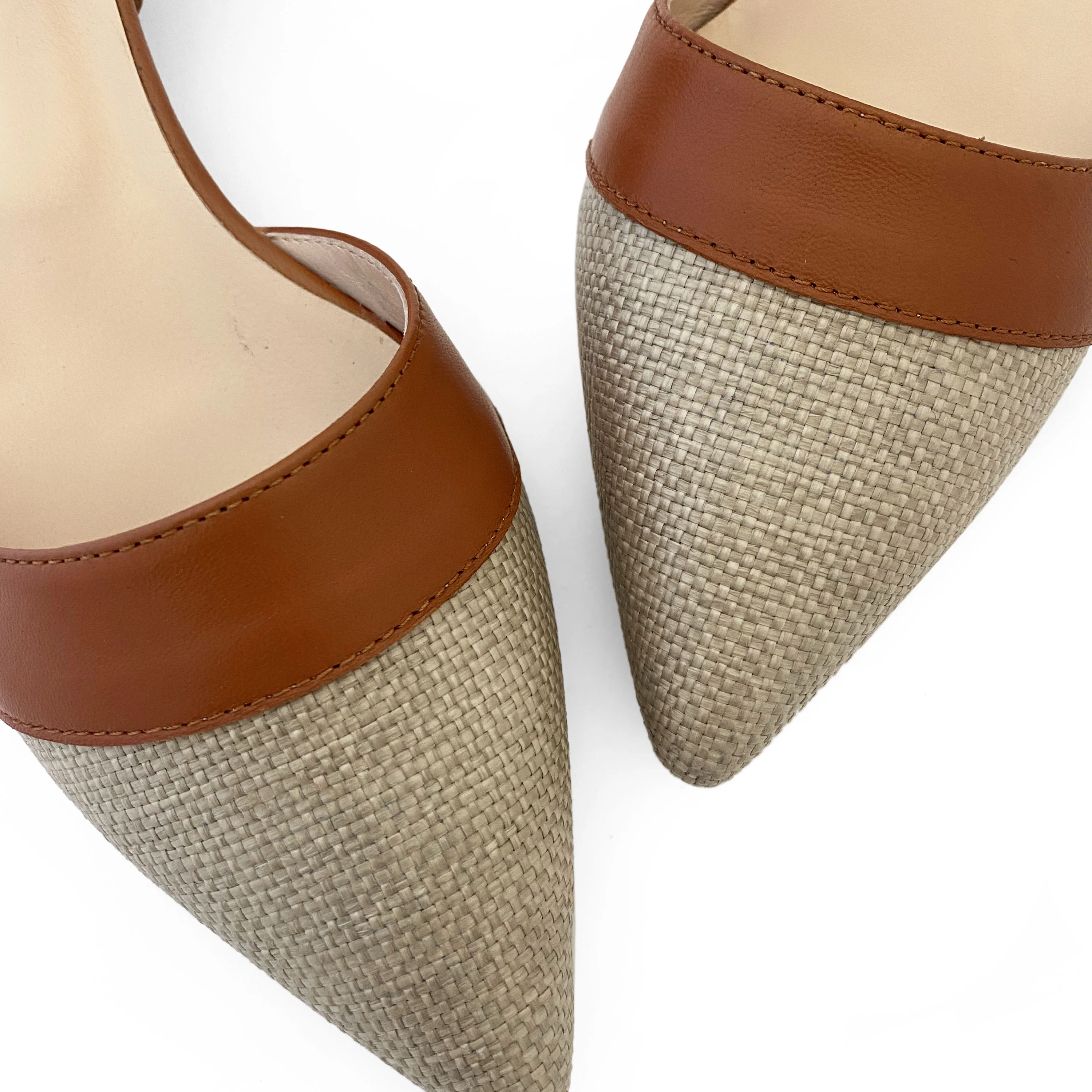Beige jute d'Orsay ballet flats with brick leather details - Image 4
