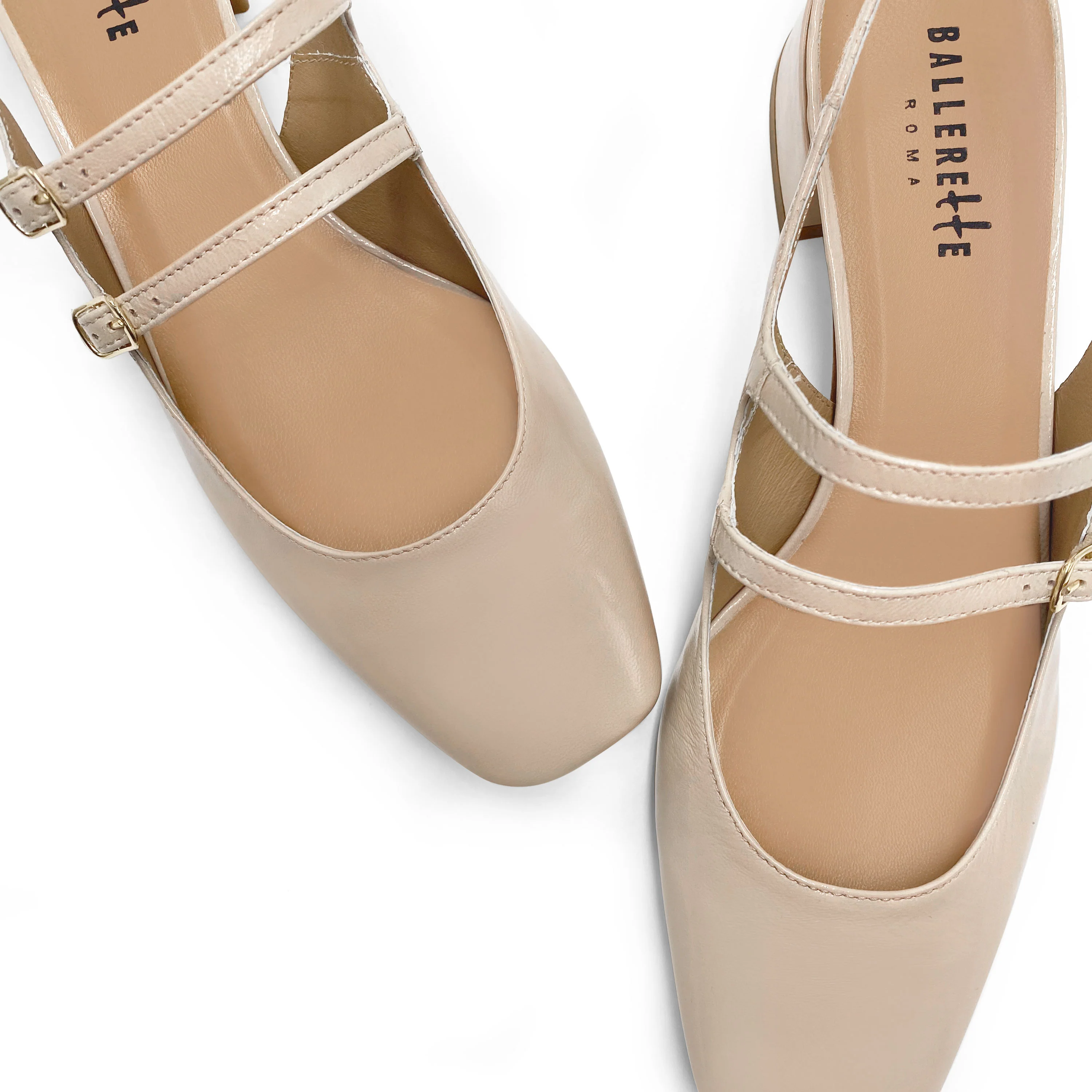 Beige slingback ballet flats in shiny leather with heel - Image 3