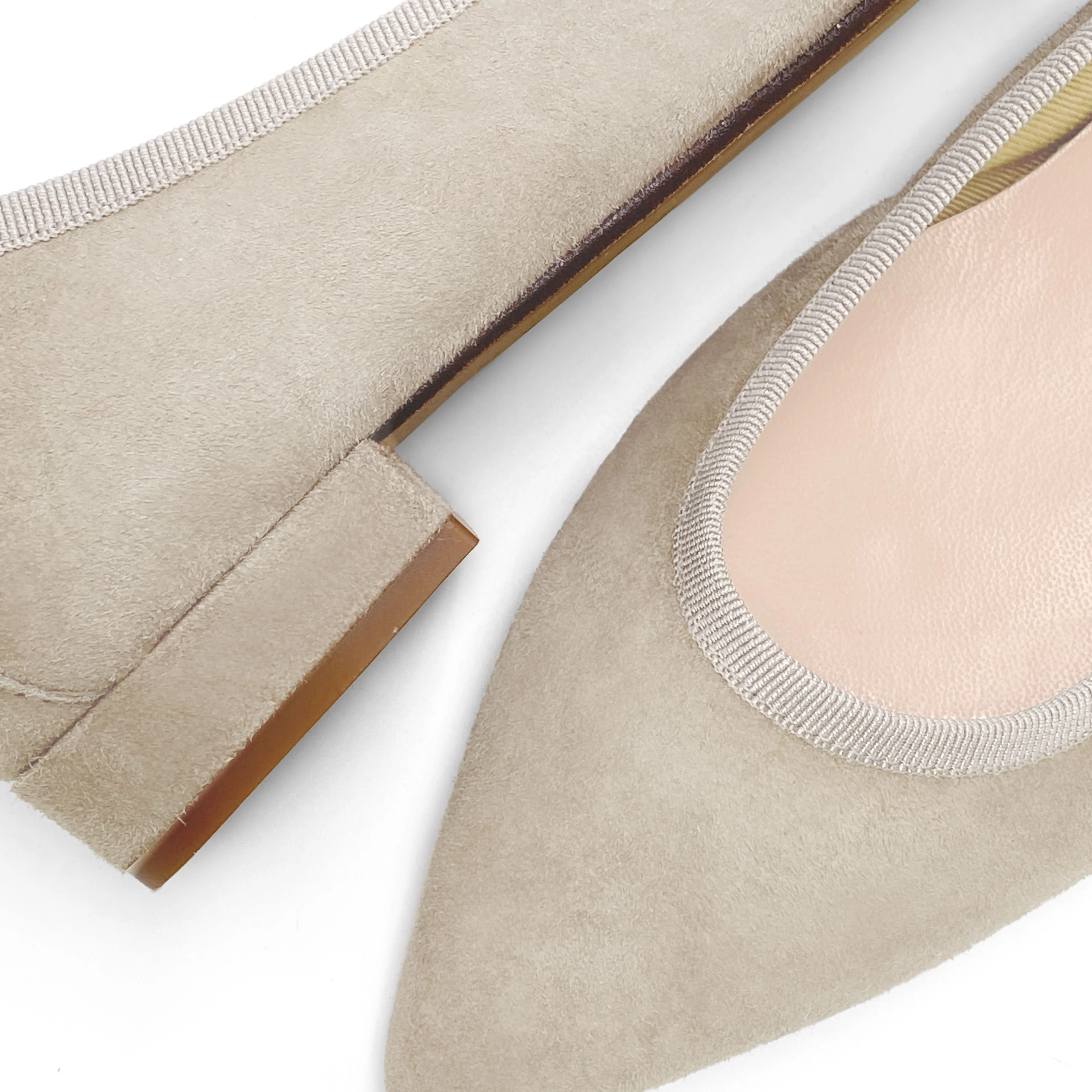 Beige Suede Pointed Toe Ballet Flats - Image 3
