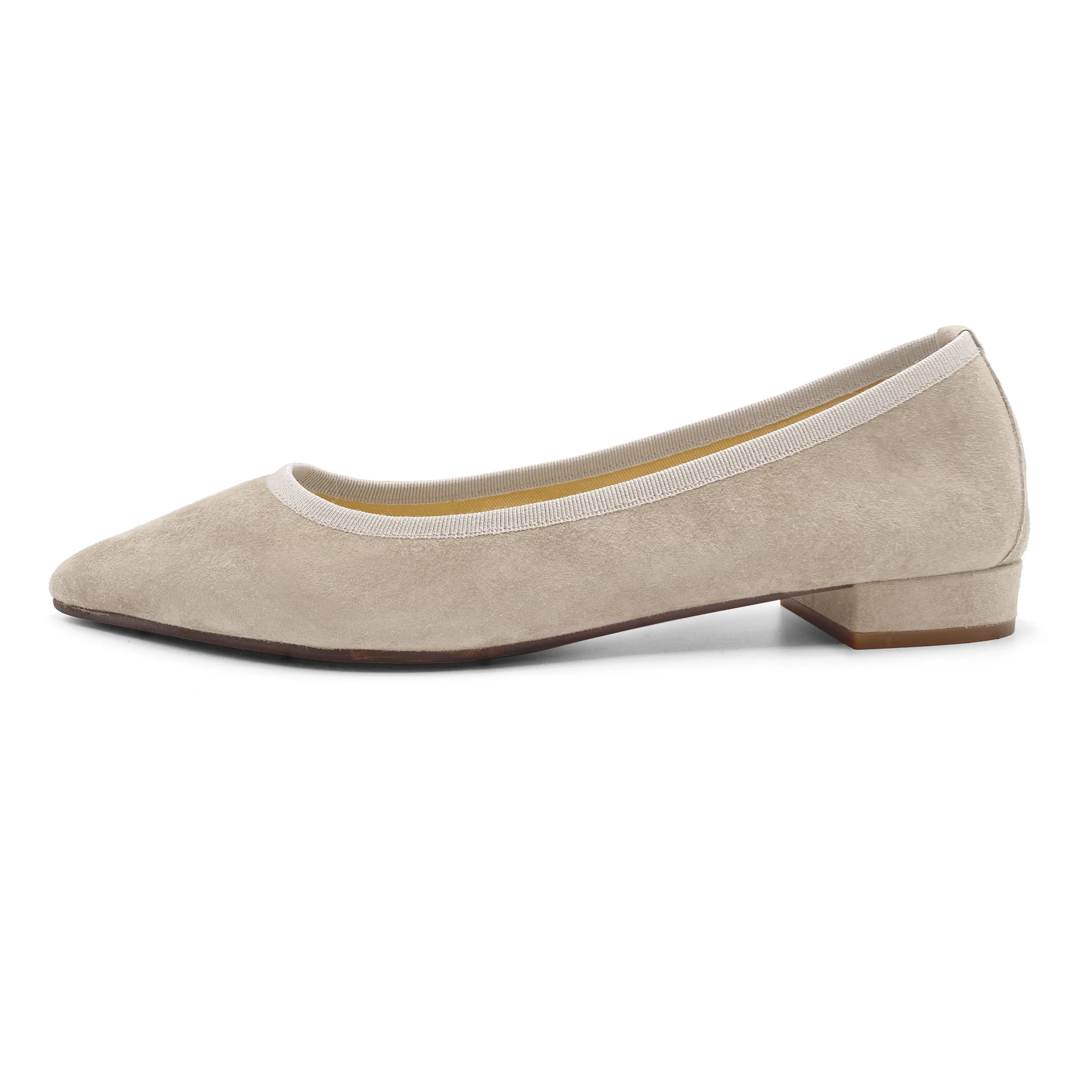 Beige Suede Pointed Toe Ballet Flats - Image 4