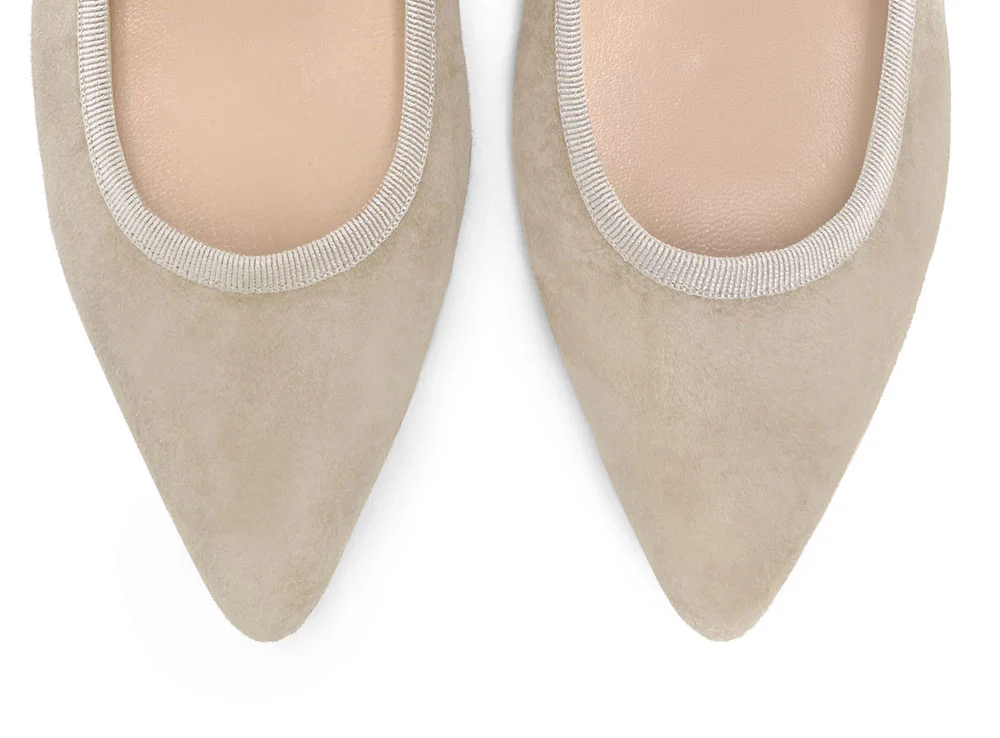 Beige Suede Pointed Toe Ballet Flats - Image 5
