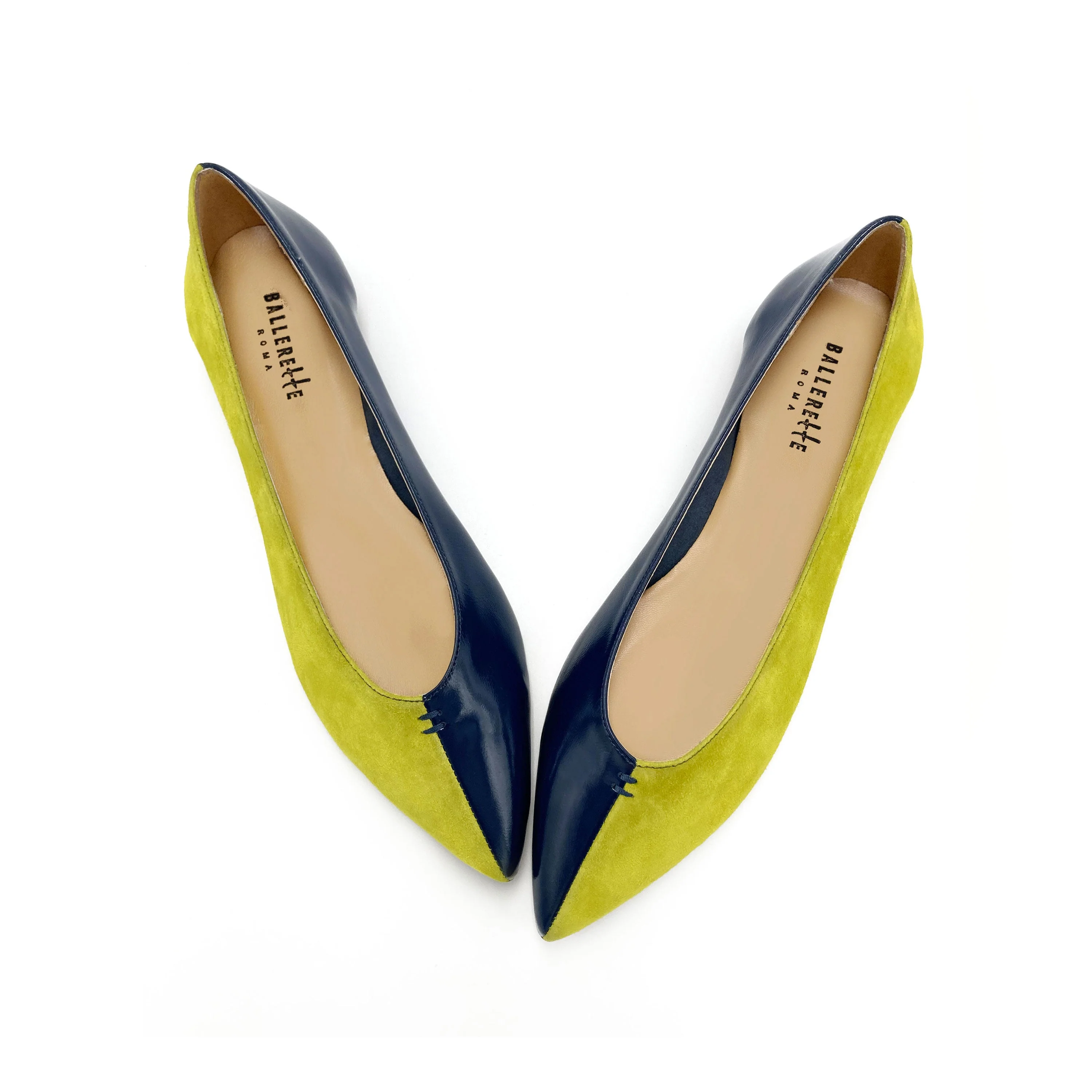 Bicolor pointed toe ballet flats blue and lime - Image 2