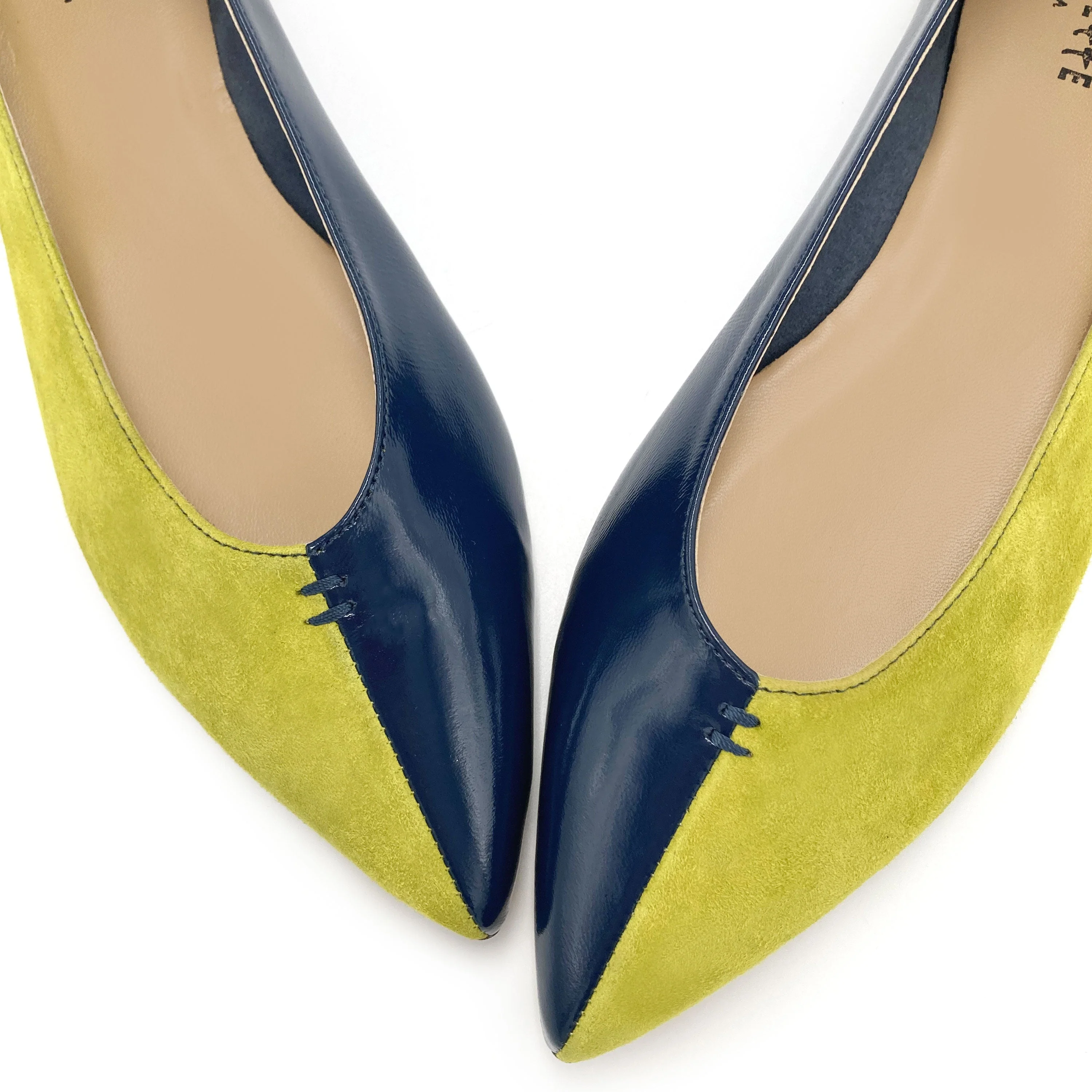 Bicolor pointed toe ballet flats blue and lime - Image 3