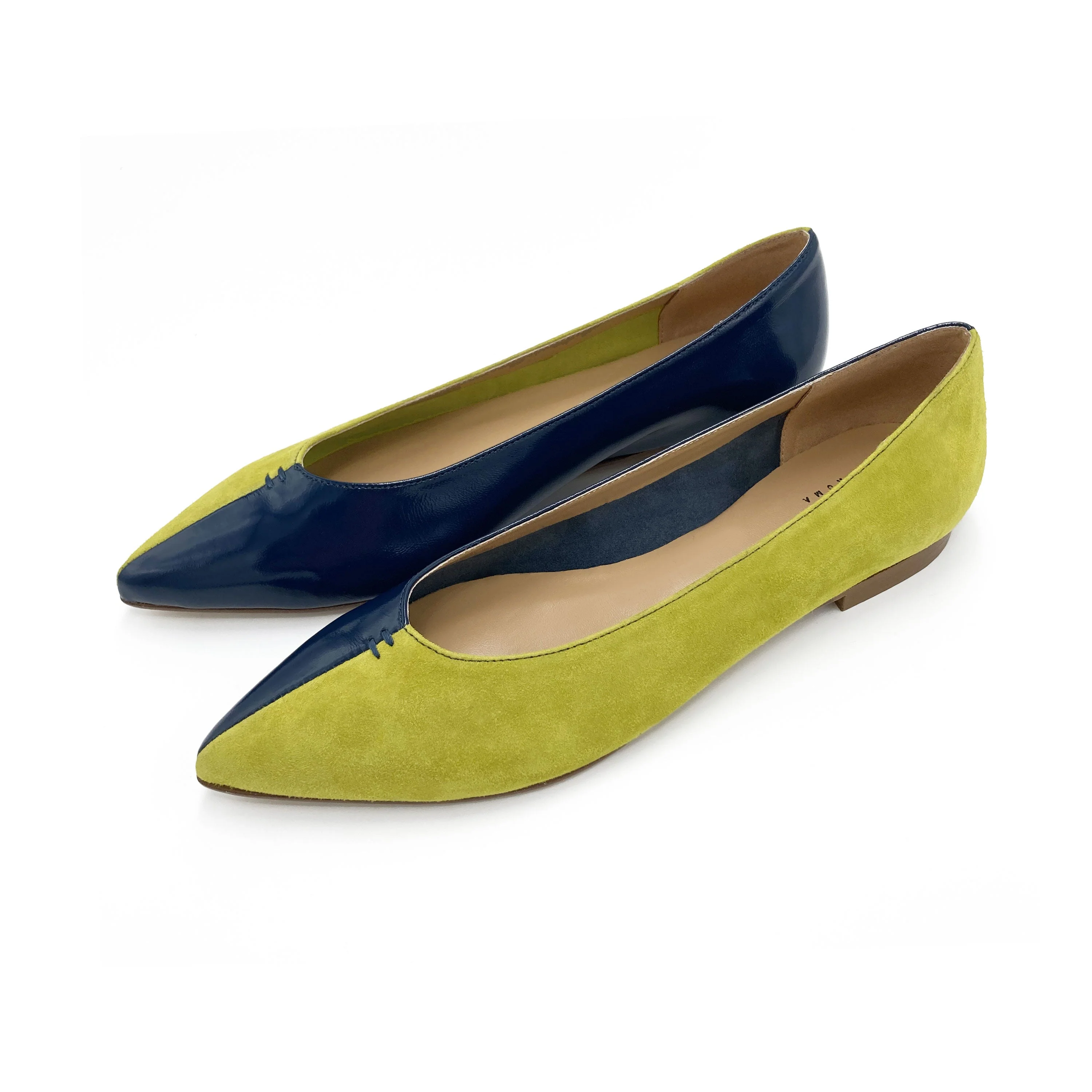 Bicolor pointed toe ballet flats blue and lime - Image 5
