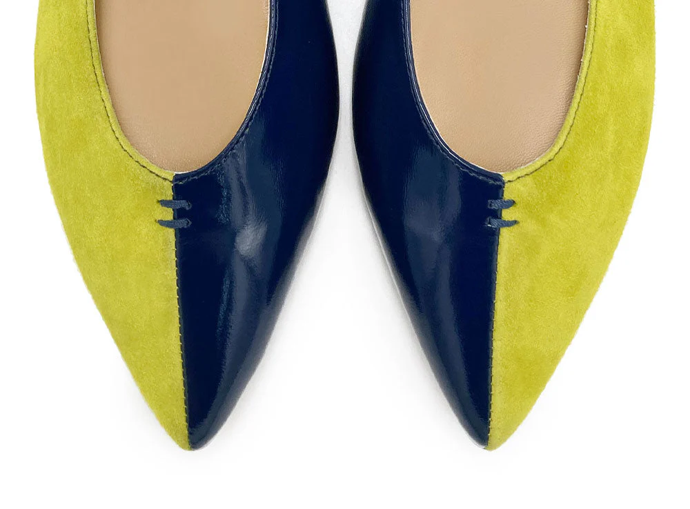 Bicolor pointed toe ballet flats blue and lime - Image 6