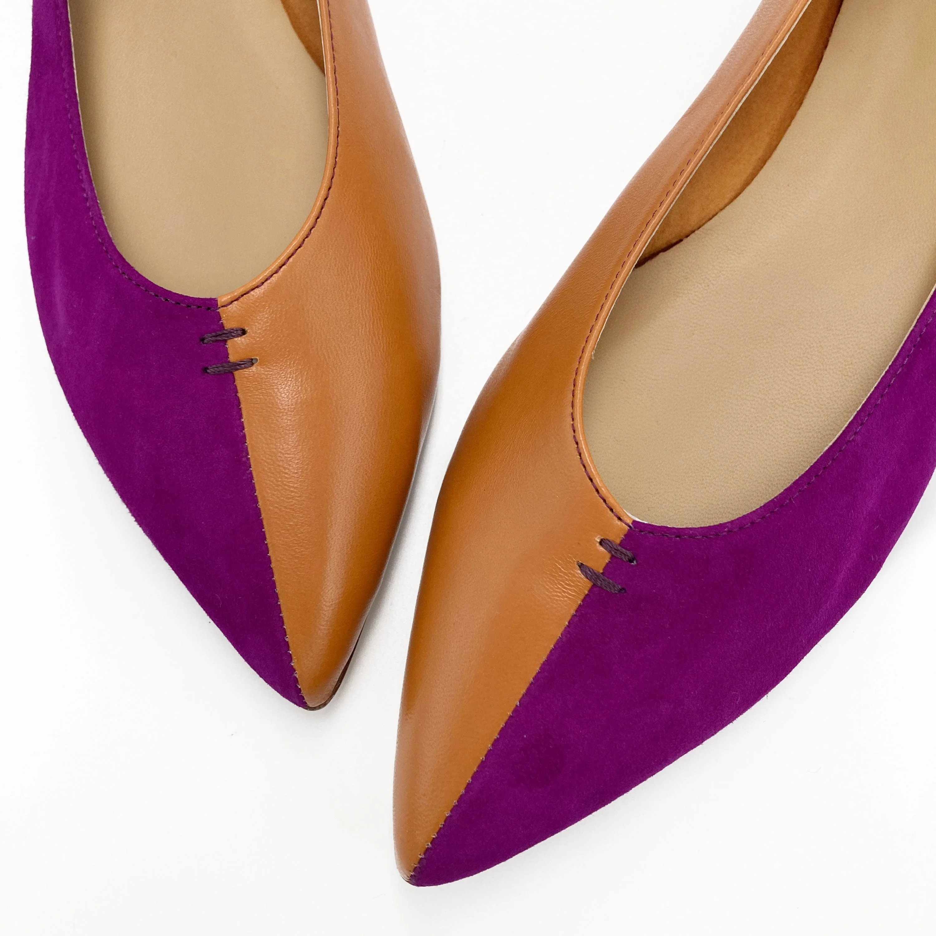 Bicolor pointed toe ballet flats brown and purple - Image 3