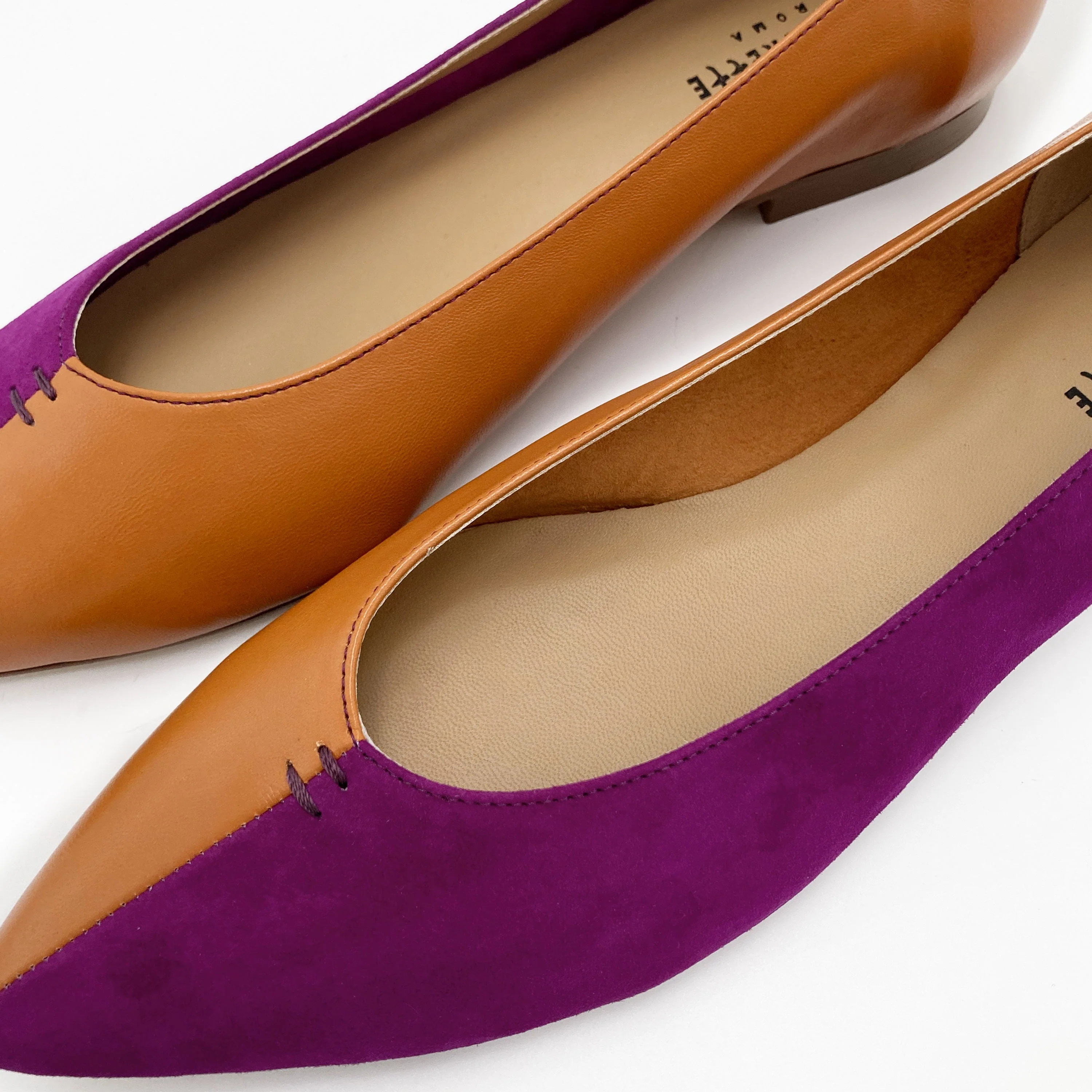 Bicolor pointed toe ballet flats brown and purple - Image 5