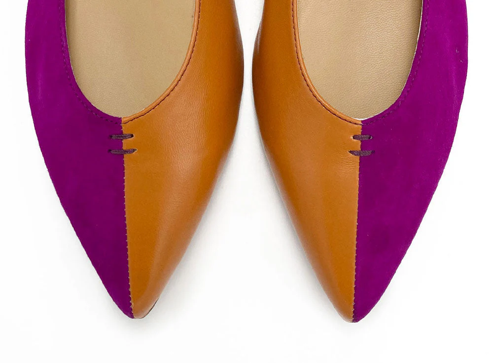 Bicolor pointed toe ballet flats brown and purple - Image 6