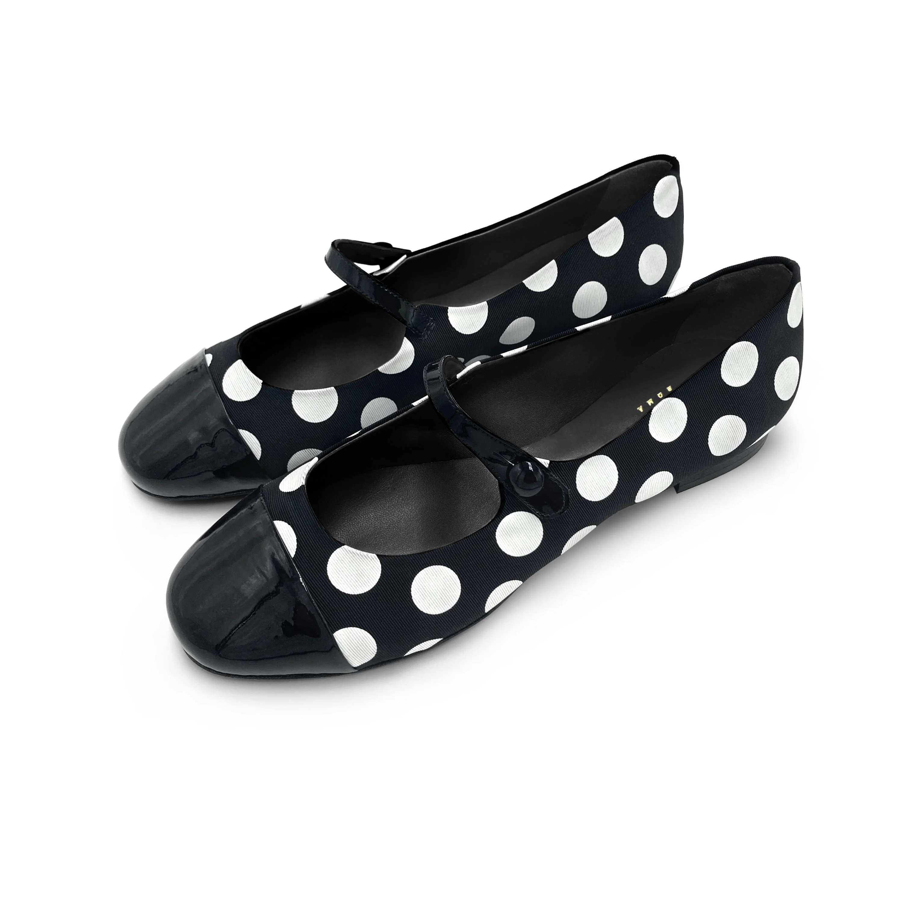 Black and white polka dot Mary Jane ballet flats in fabric - Image 5