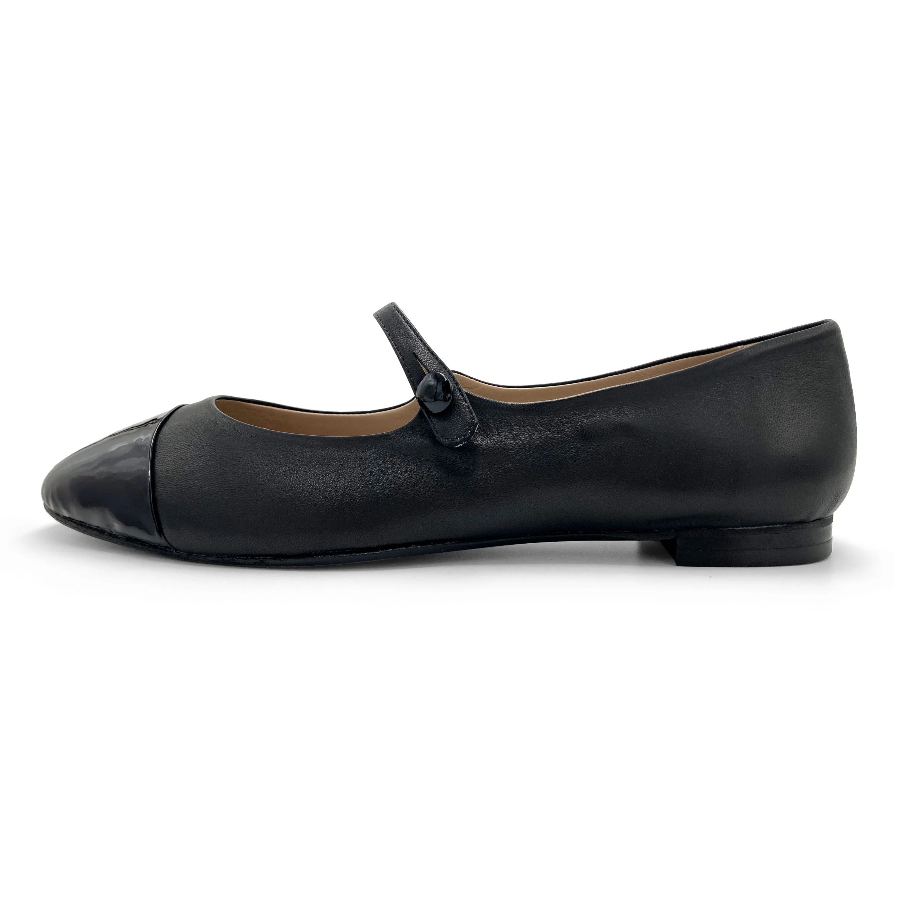 Black ballet flats with black patent toe and strap - Image 4