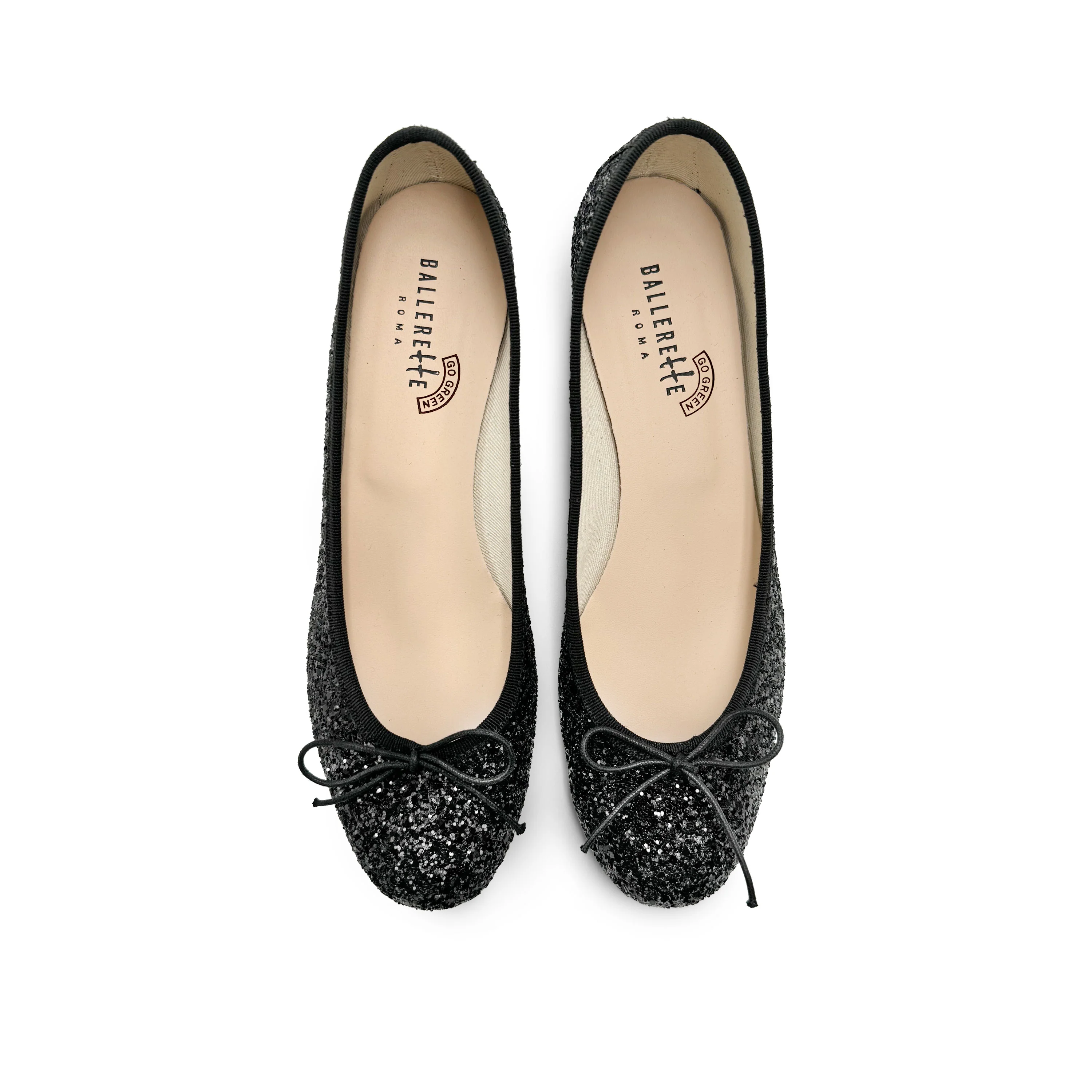 TT GO GREEN Collection - Black glittery ballet flats with heel in ECO fabric - Image 2
