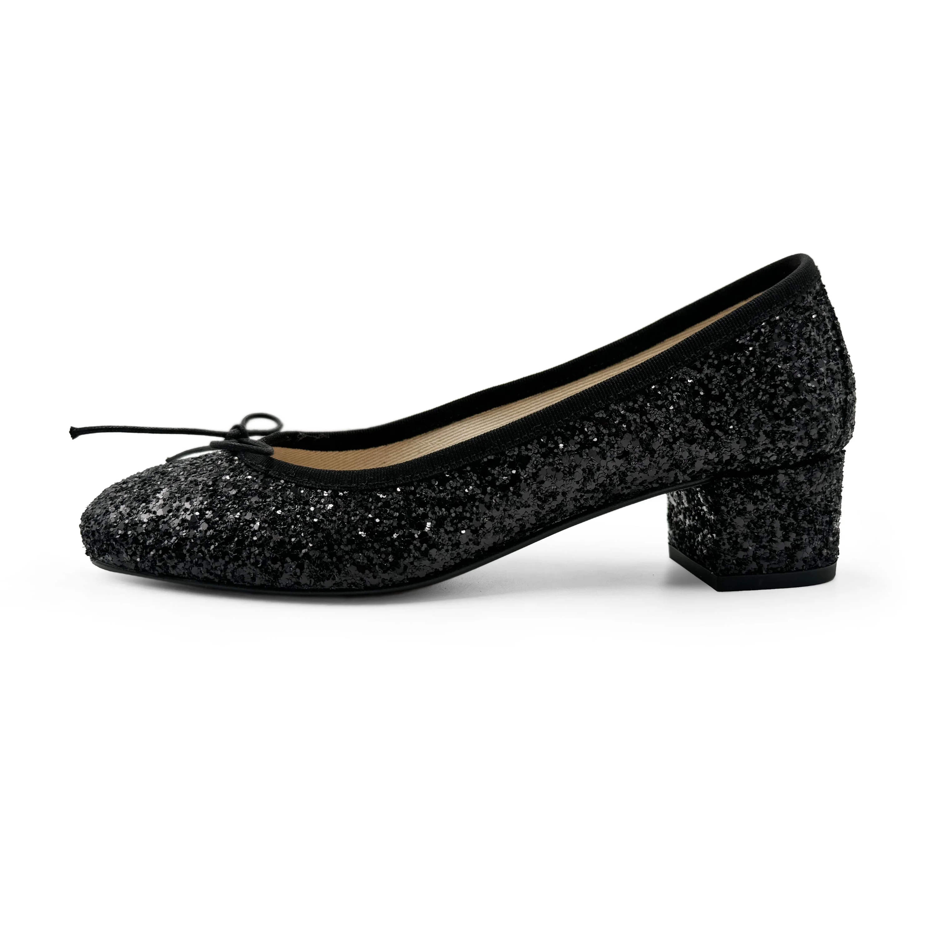 TT GO GREEN Collection - Black glittery ballet flats with heel in ECO fabric - Image 3