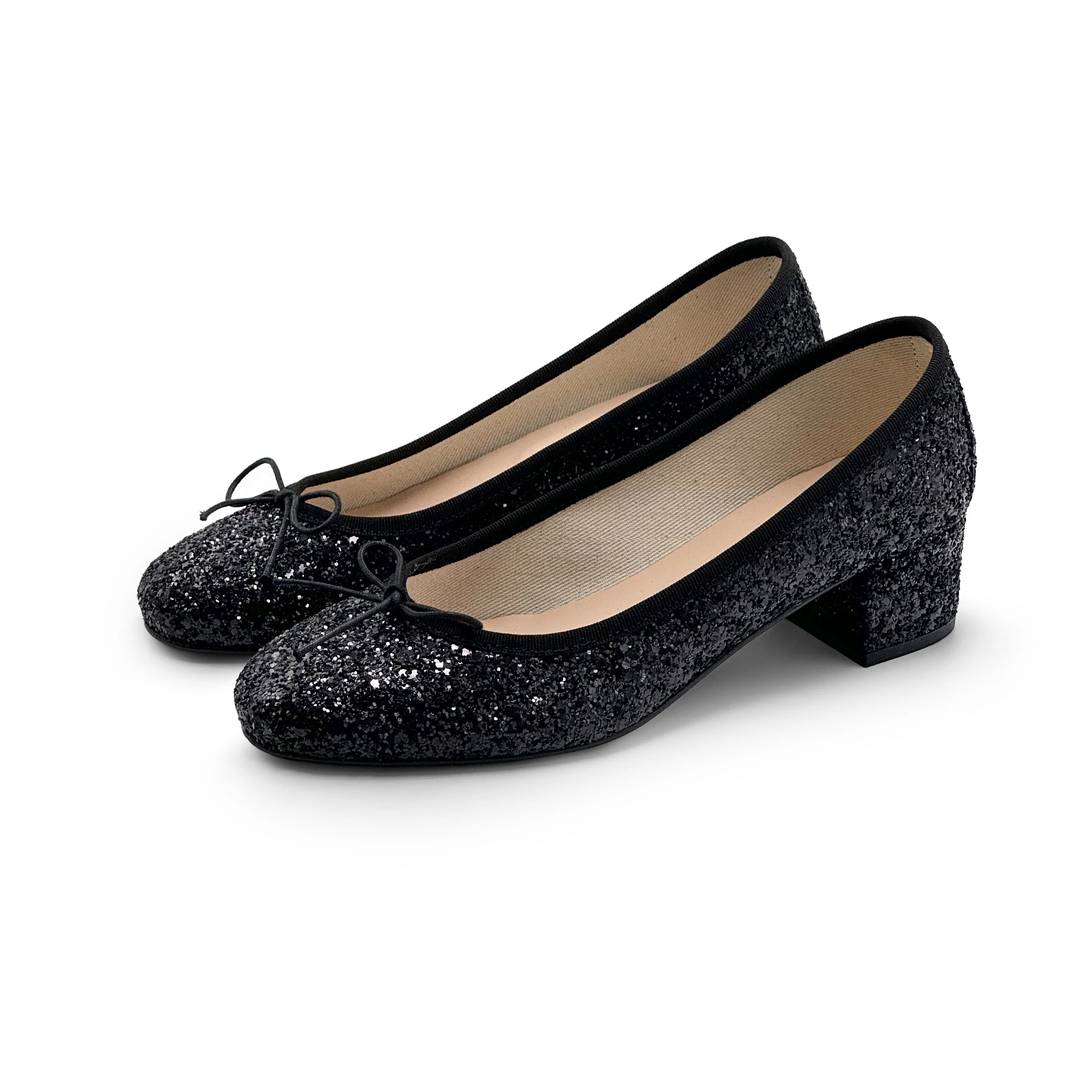 TT GO GREEN Collection - Black glittery ballet flats with heel in ECO fabric - Image 4