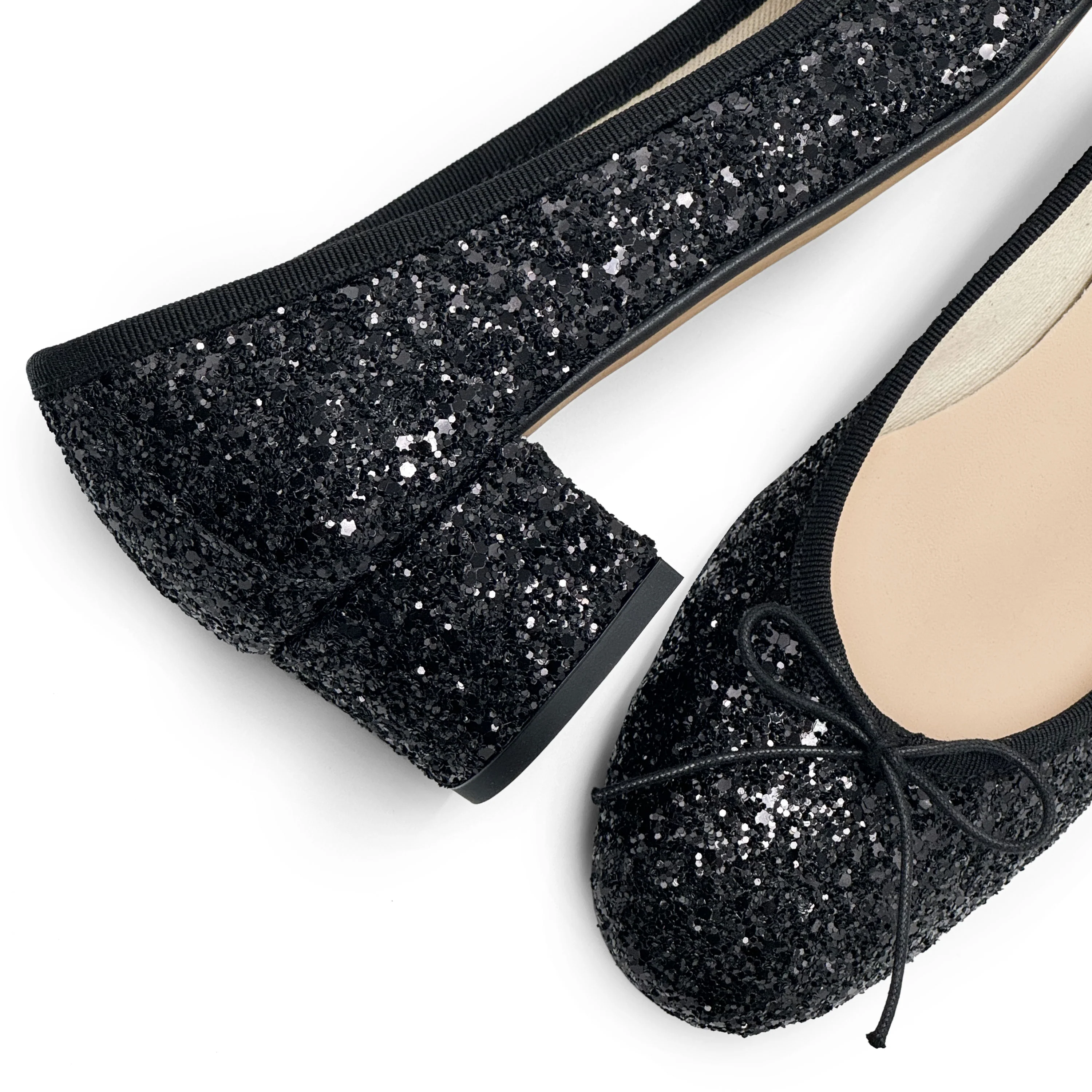 TT GO GREEN Collection - Black glittery ballet flats with heel in ECO fabric - Image 5