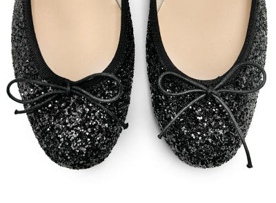 TT GO GREEN Collection - Black glittery ballet flats with heel in ECO fabric - Image 6