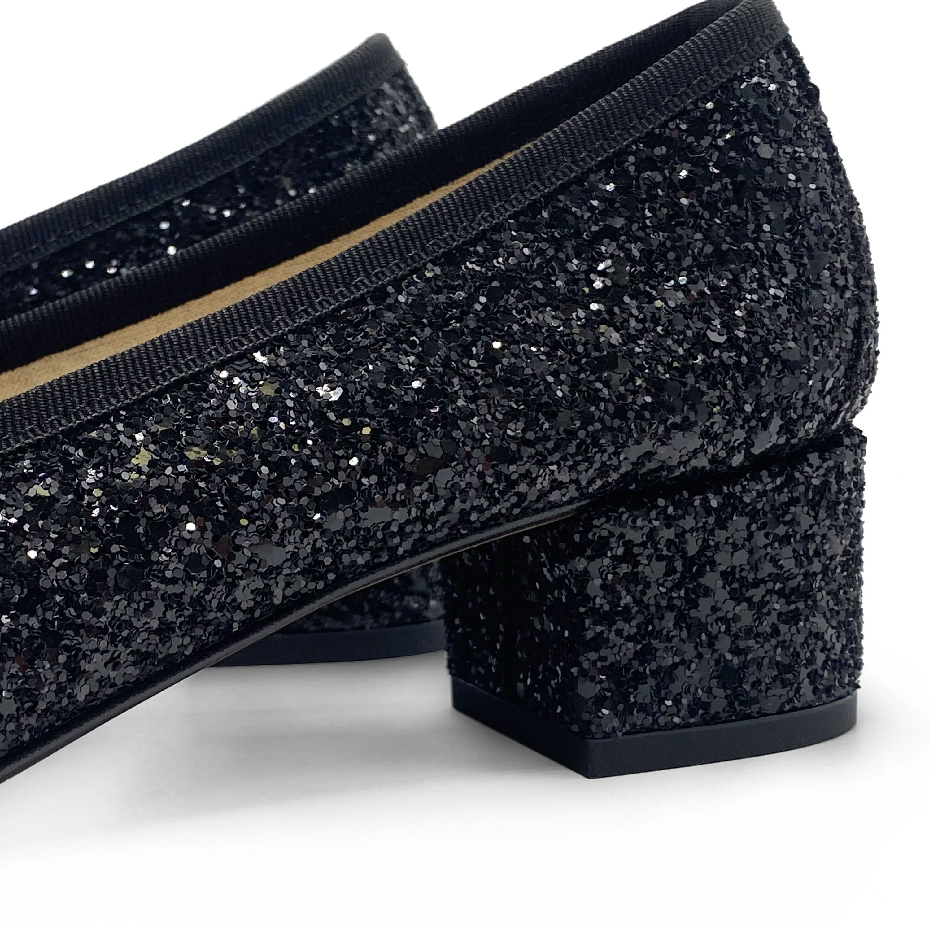 TT GO GREEN Collection - Black glittery ballet flats with heel in ECO fabric - Image 7