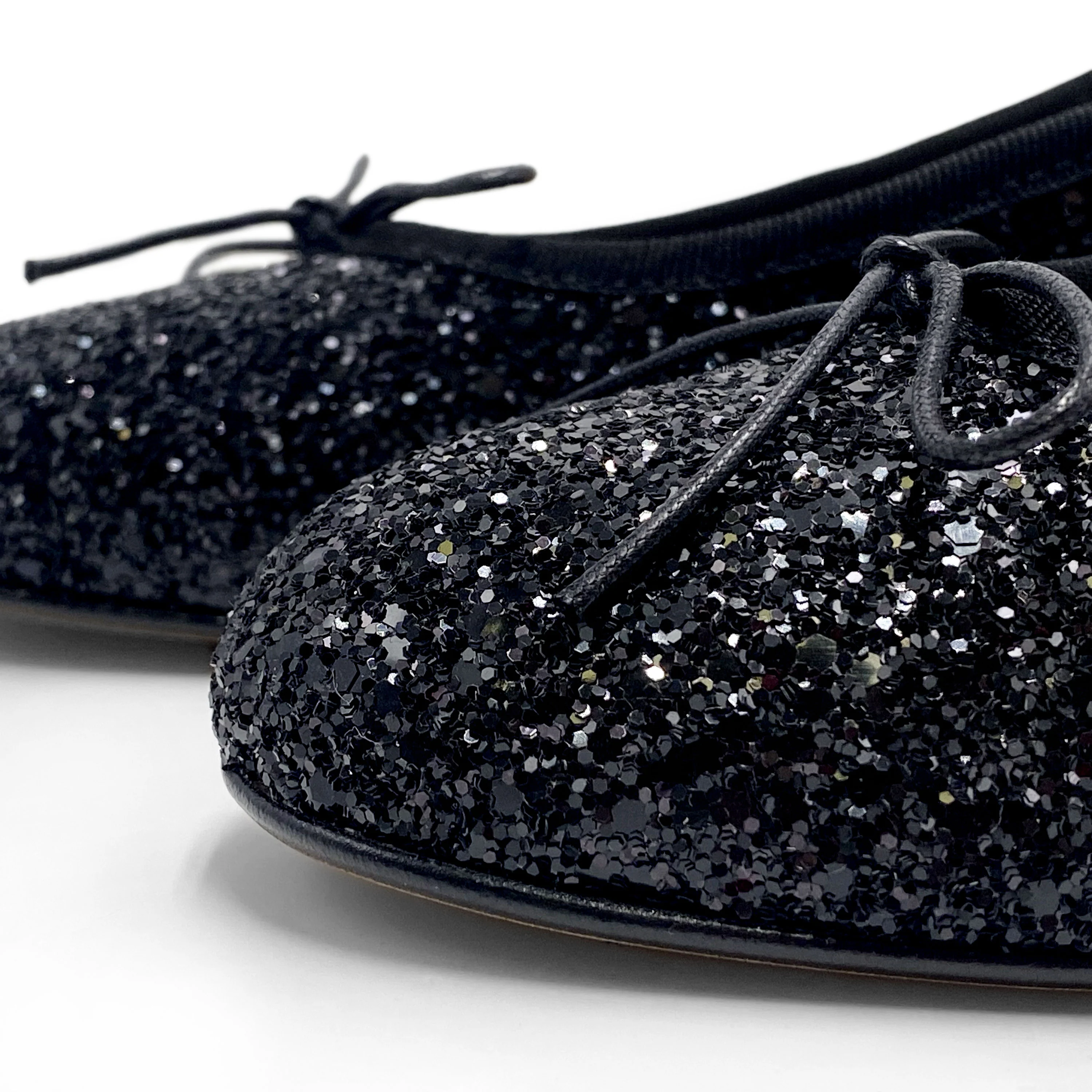 TT GO GREEN Collection - Black glittery ballet flats with heel in ECO fabric - Image 8