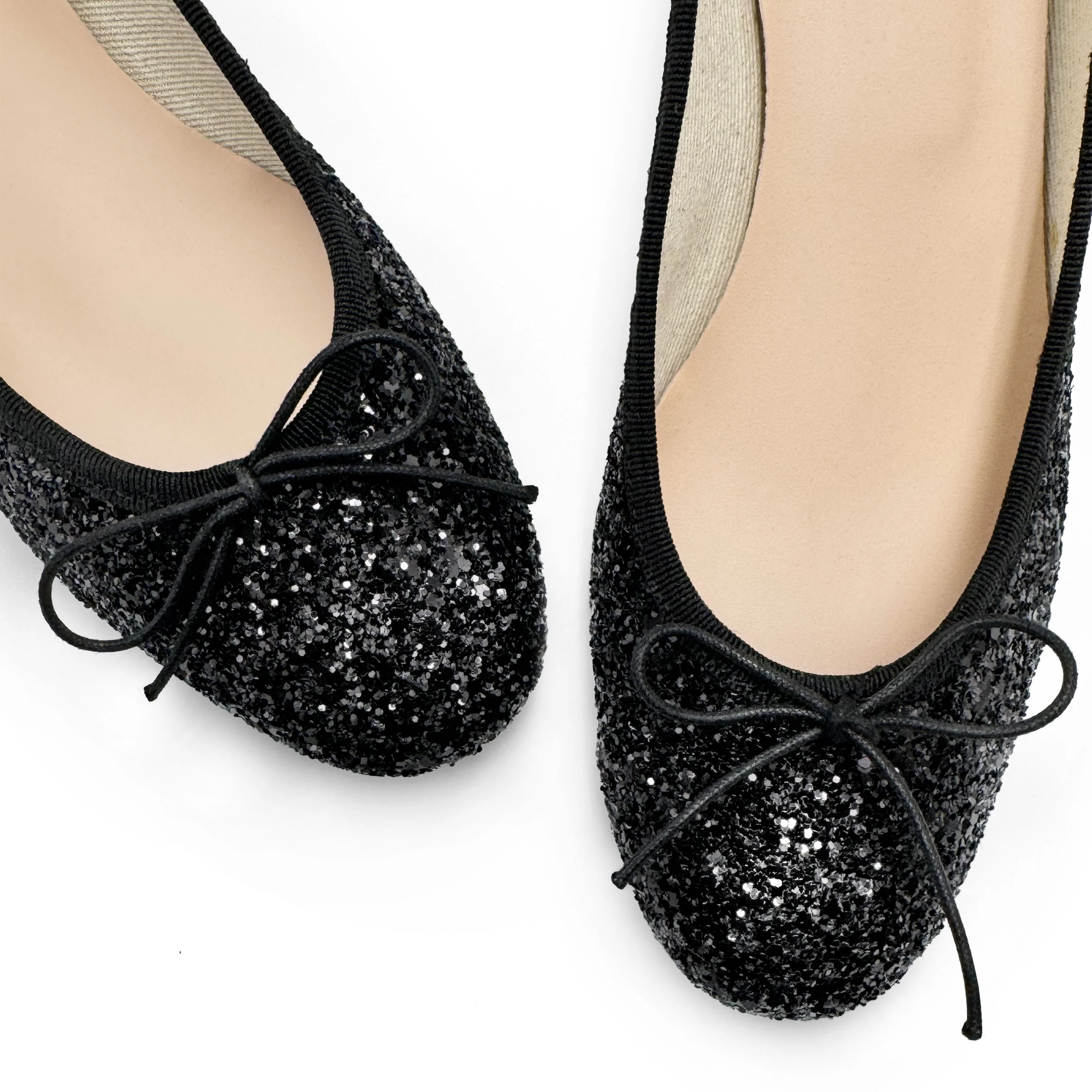 TT GO GREEN Collection - Black glittery ballet flats with heel in ECO fabric - Image 9