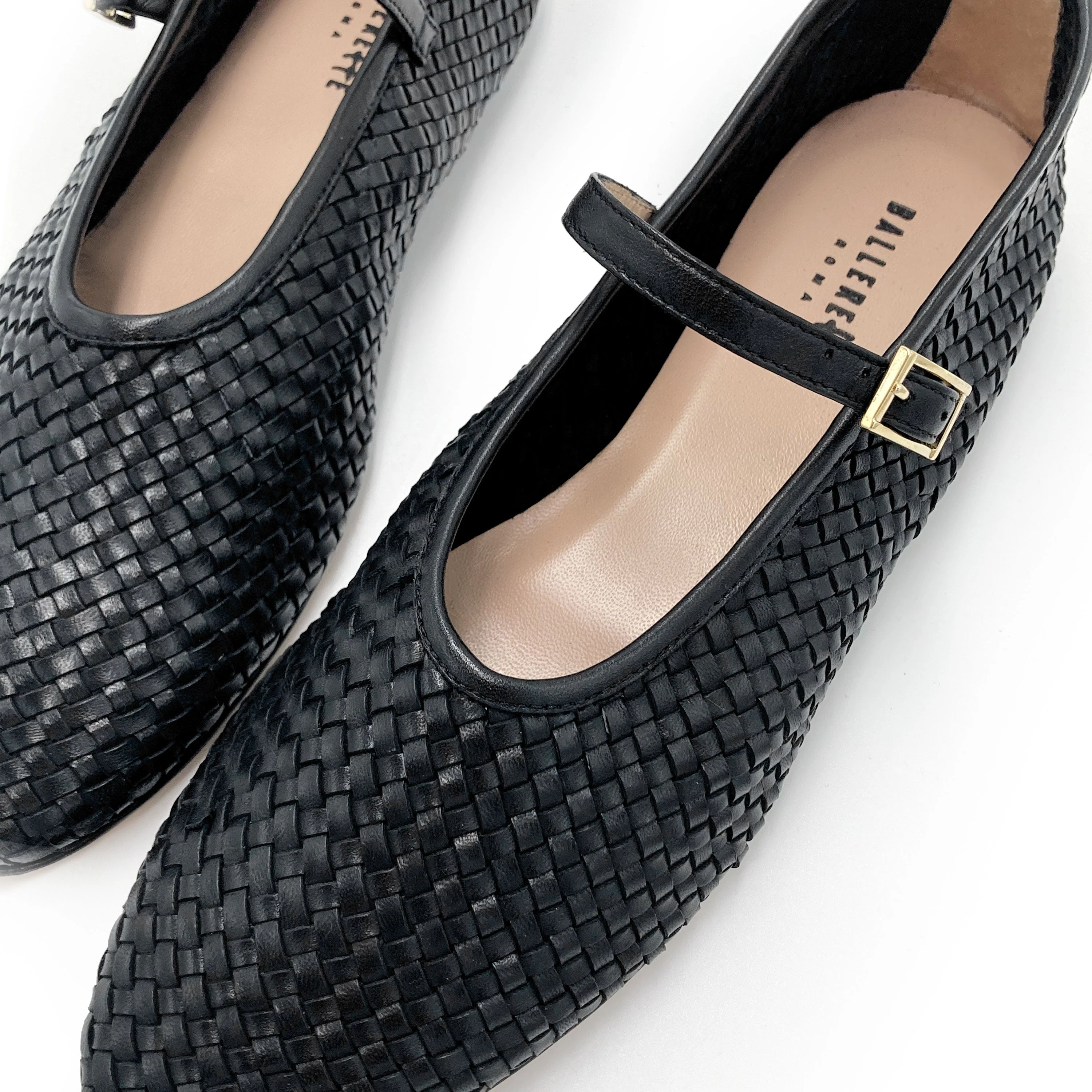 Black high cut handwoven leather ballet flats with strap - Image 3