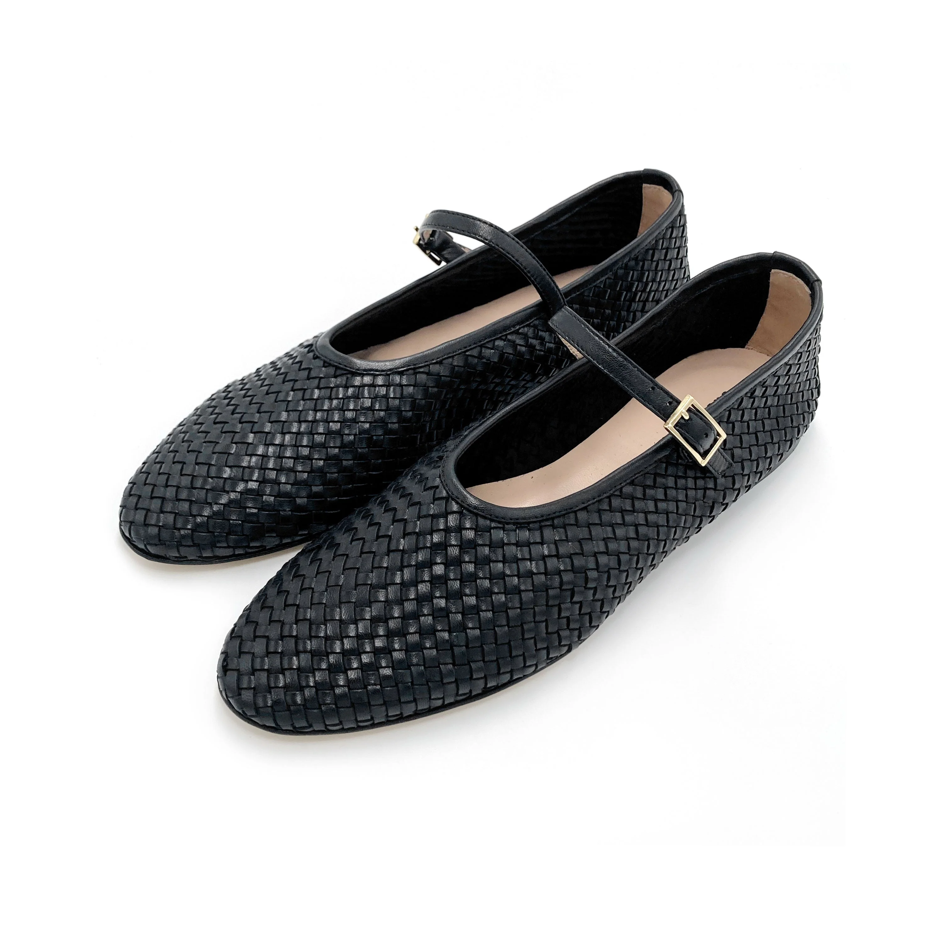 Black high cut handwoven leather ballet flats with strap - Image 4