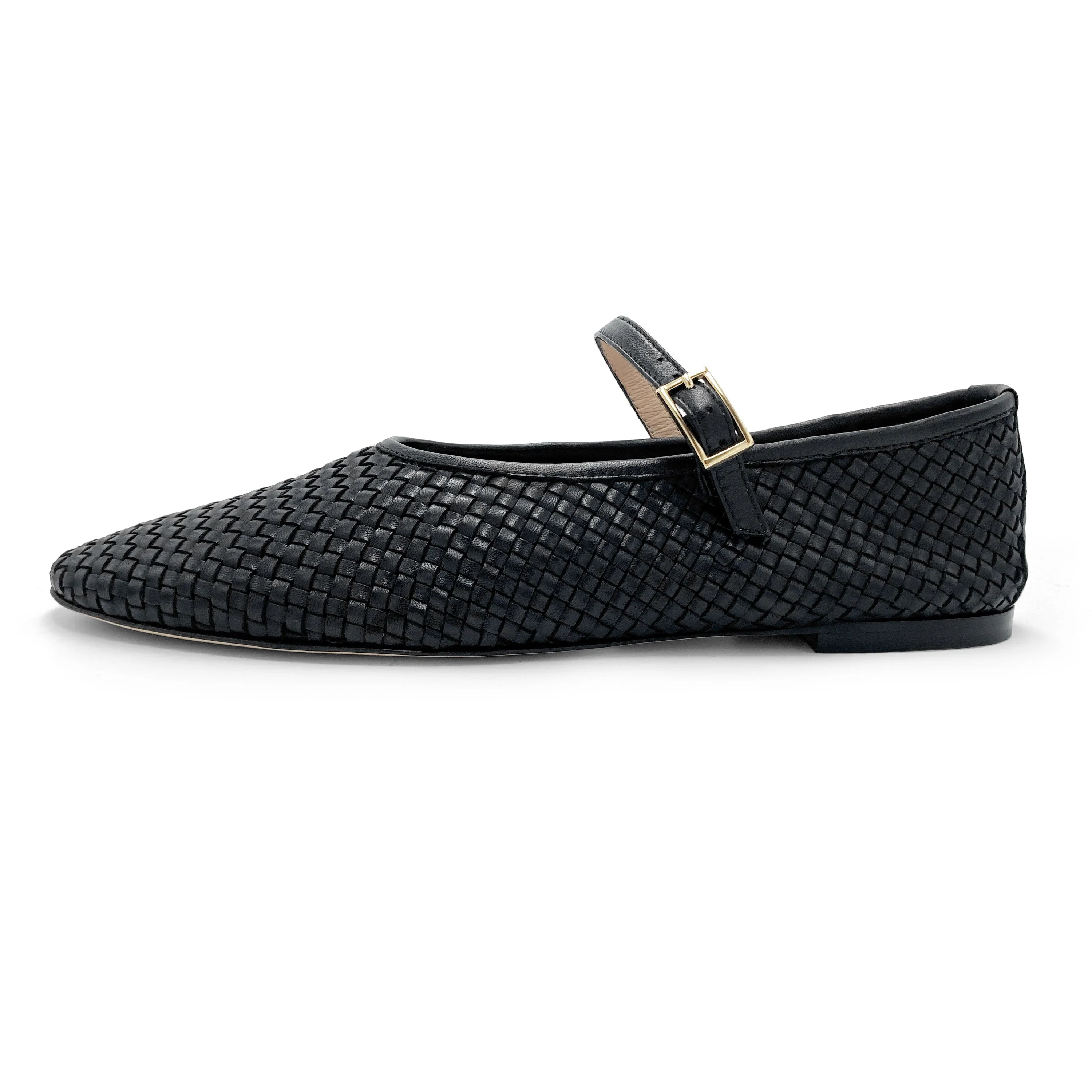 Black high cut handwoven leather ballet flats with strap - Image 5