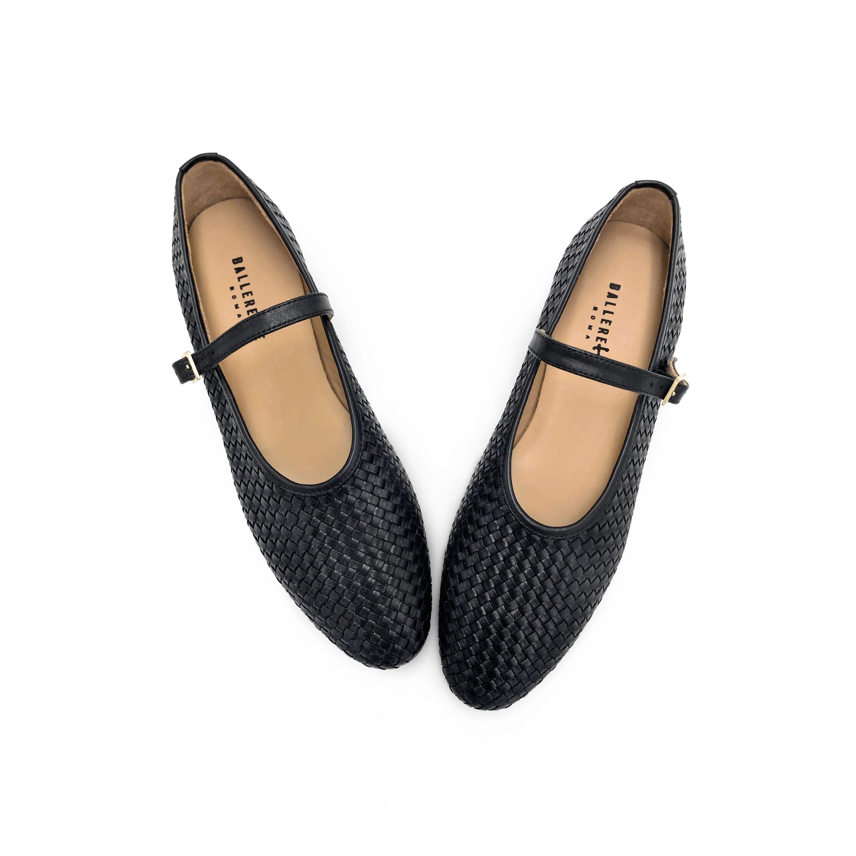Black high cut handwoven leather ballet flats with strap - Image 2