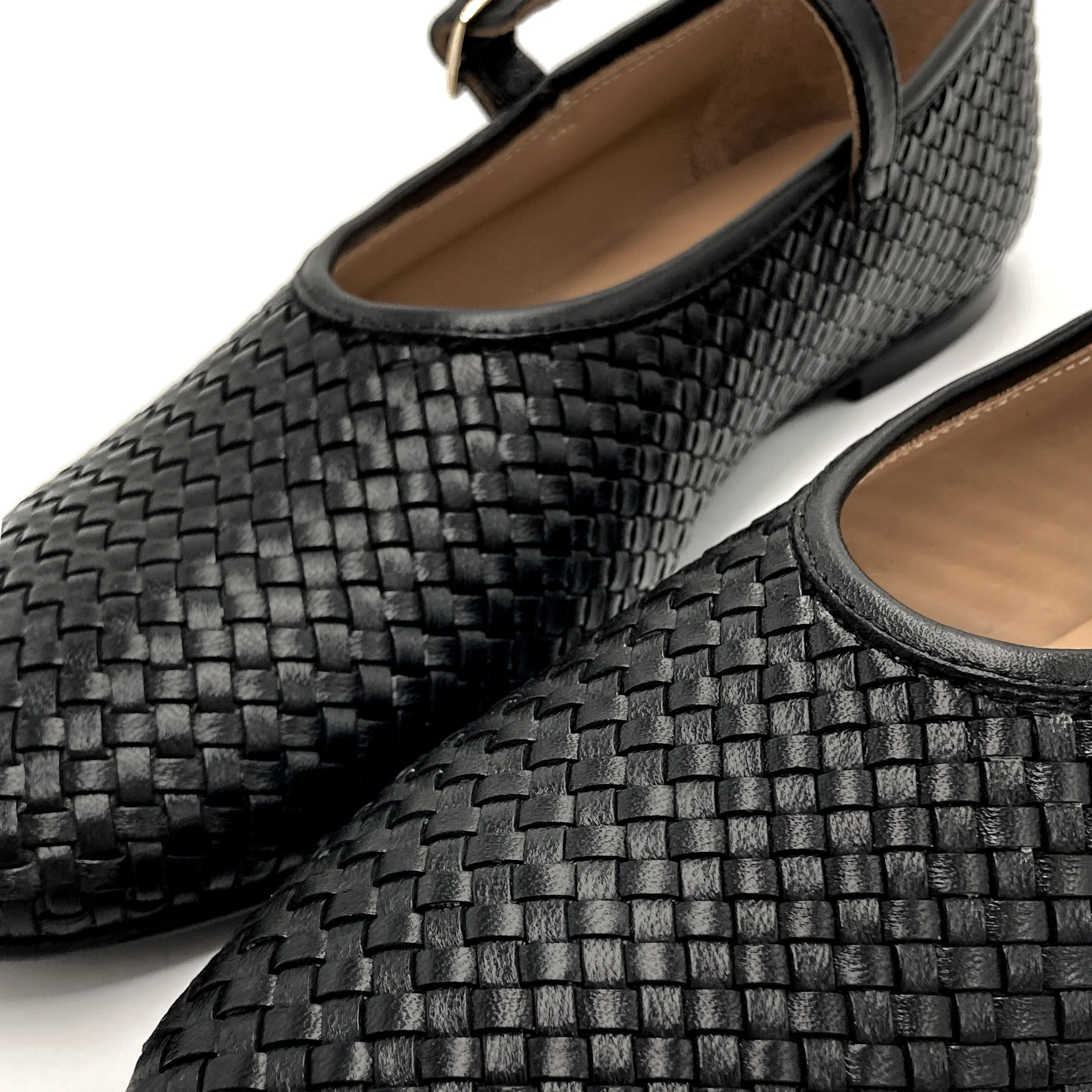 Black high cut handwoven leather ballet flats with strap - Image 3