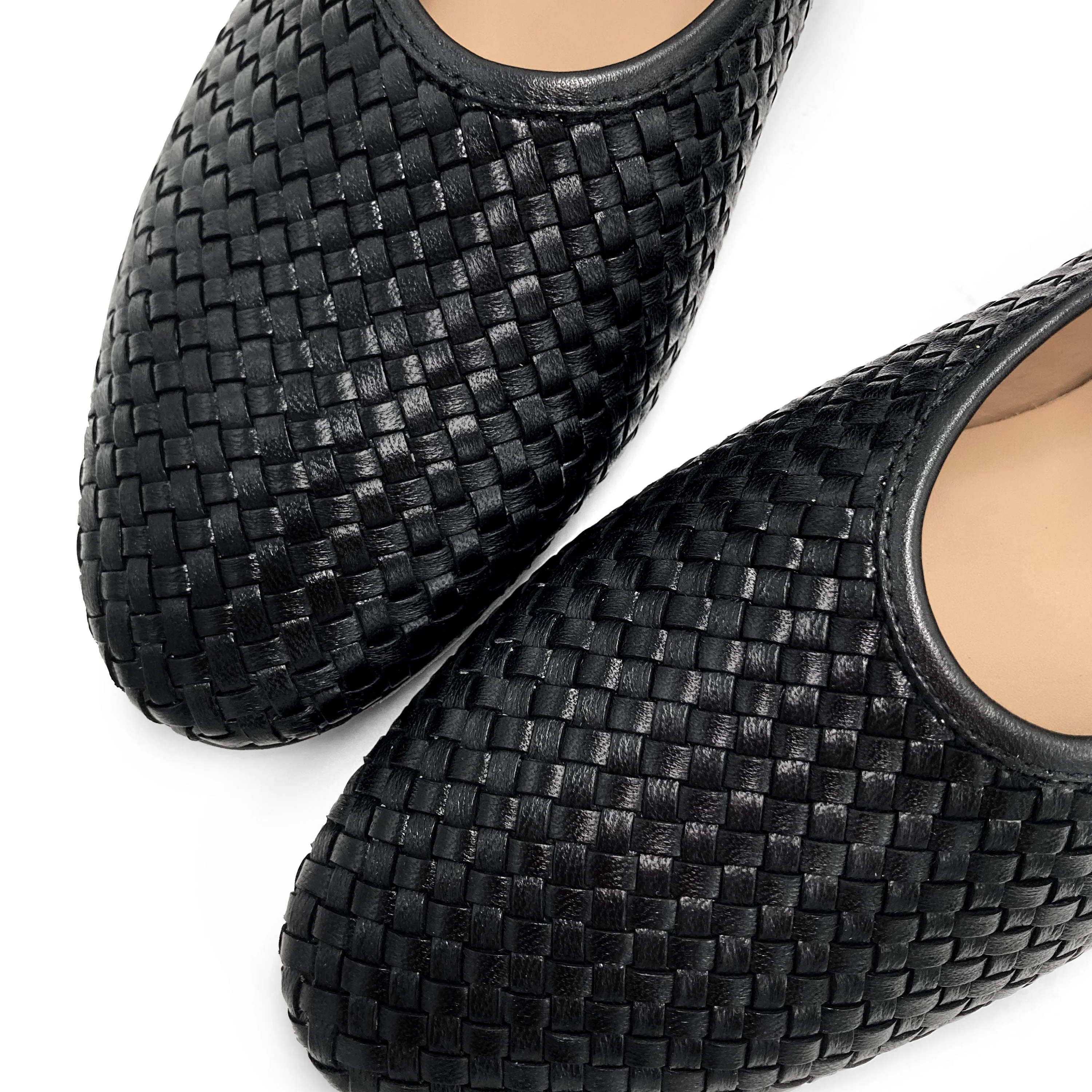 Black high cut handwoven leather ballet flats with strap - Image 5