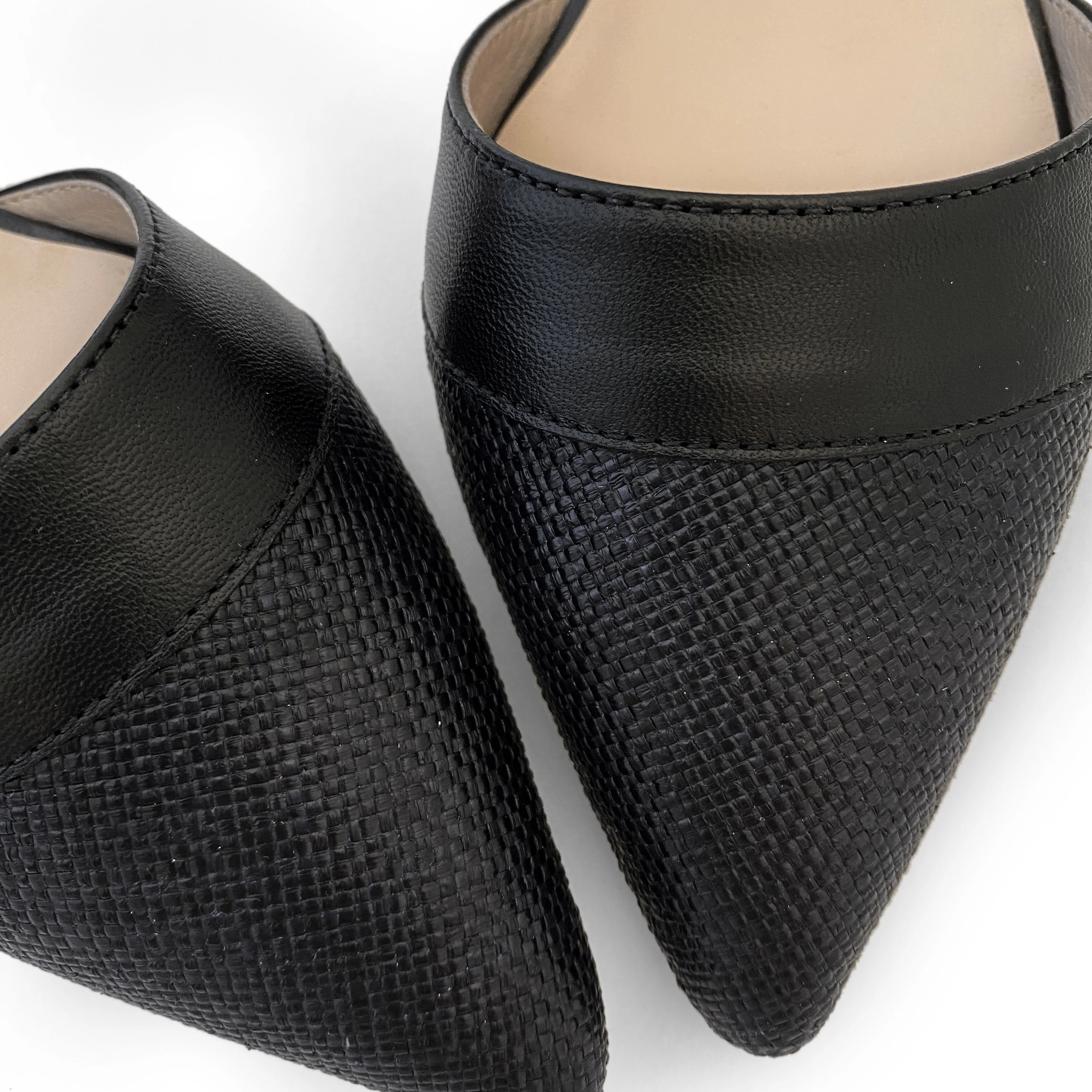 Black jute d'Orsay ballet flats with black leather details - Image 3