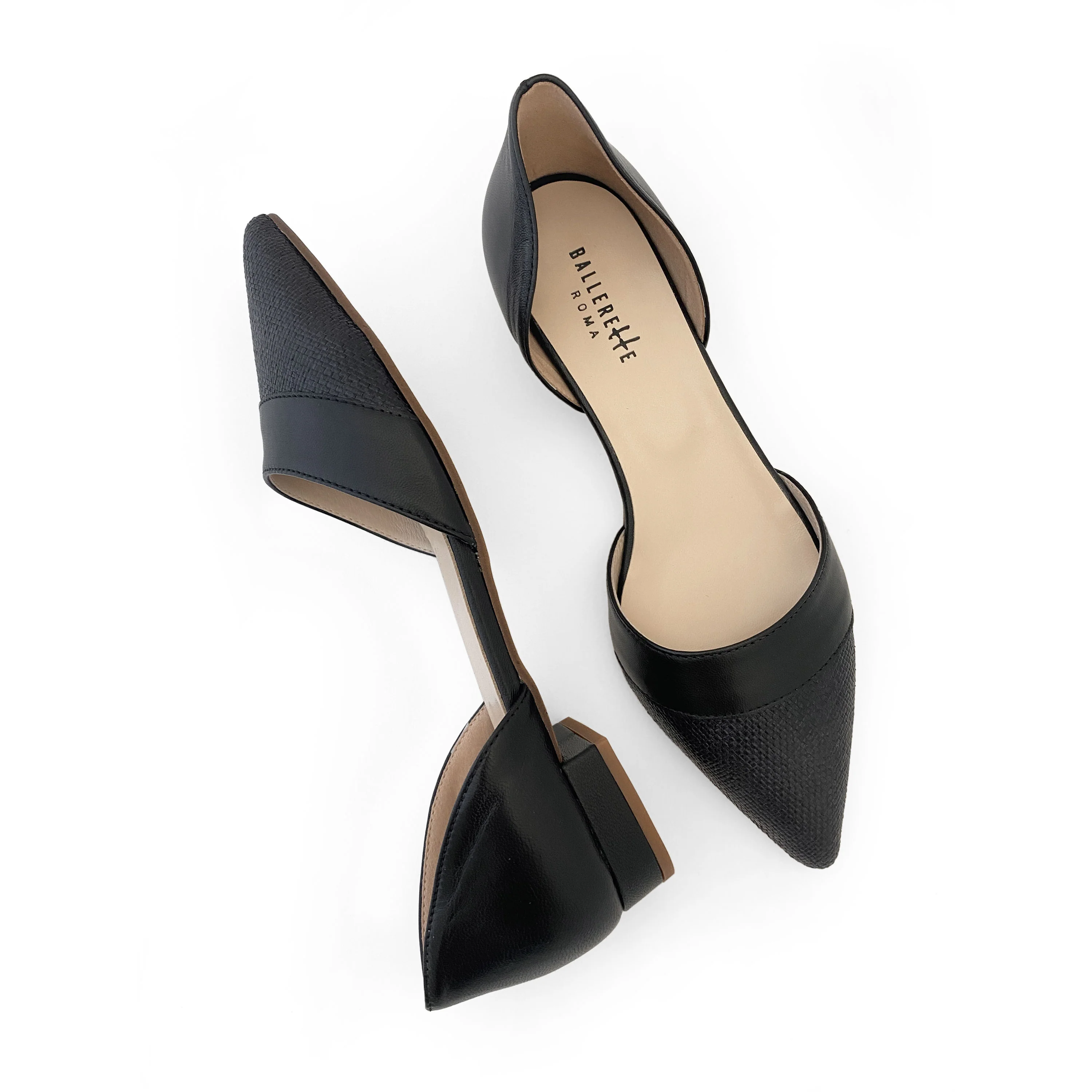 Black jute d'Orsay ballet flats with black leather details - Image 4