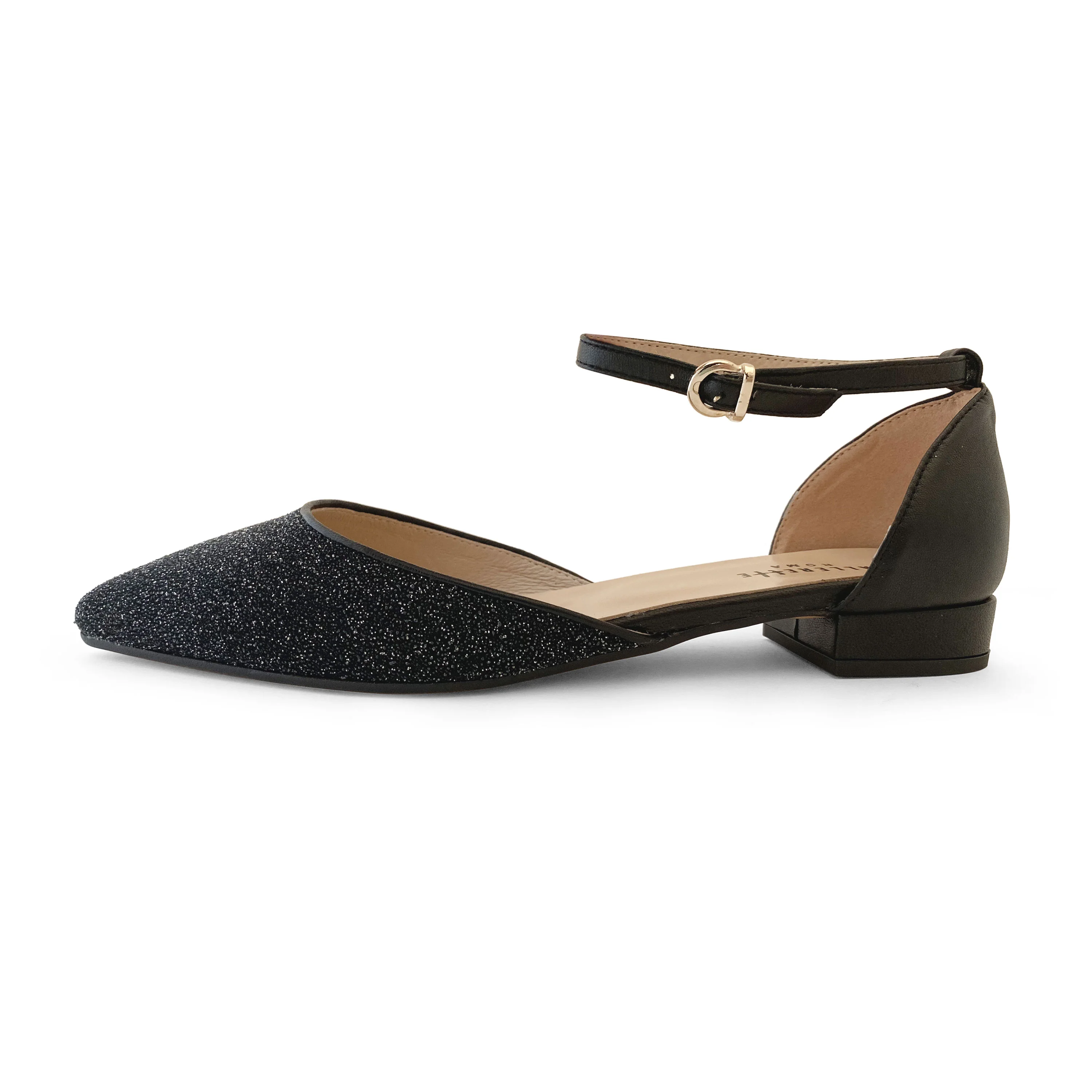 Black laminate suede sabot with ankle strap - Image 3