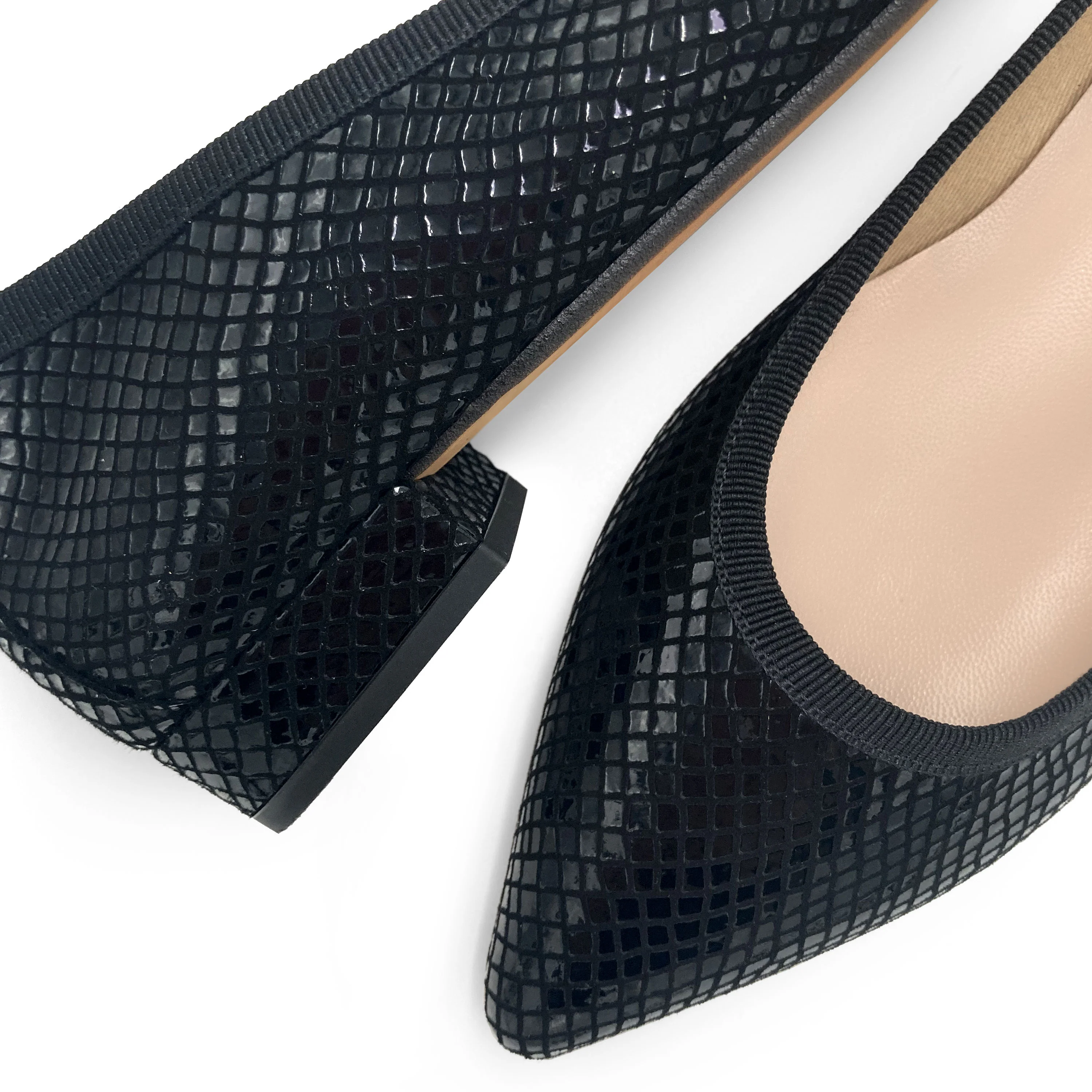 Black laminated suede pointed toe ballet flats - Image 3