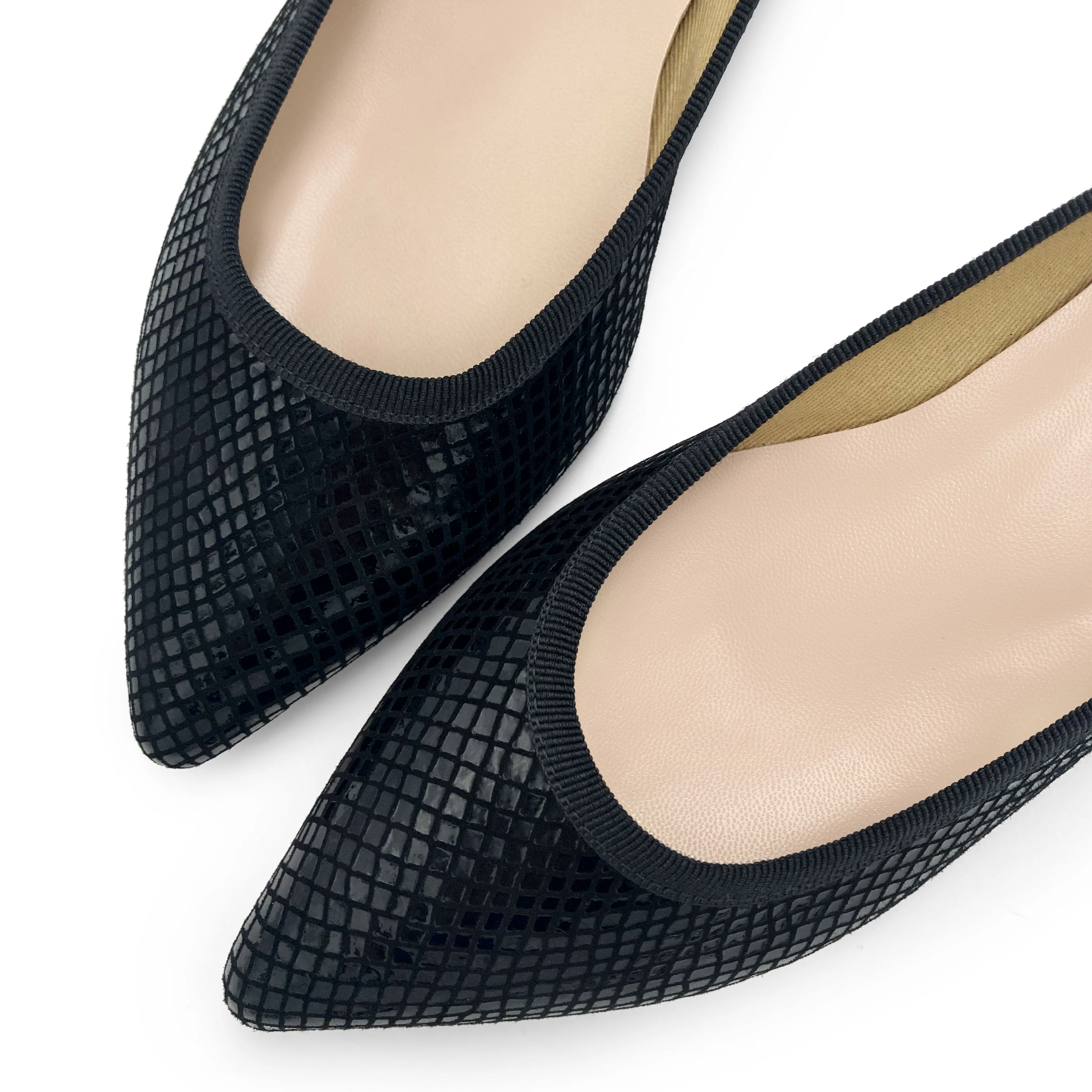 Black laminated suede pointed toe ballet flats - Image 4