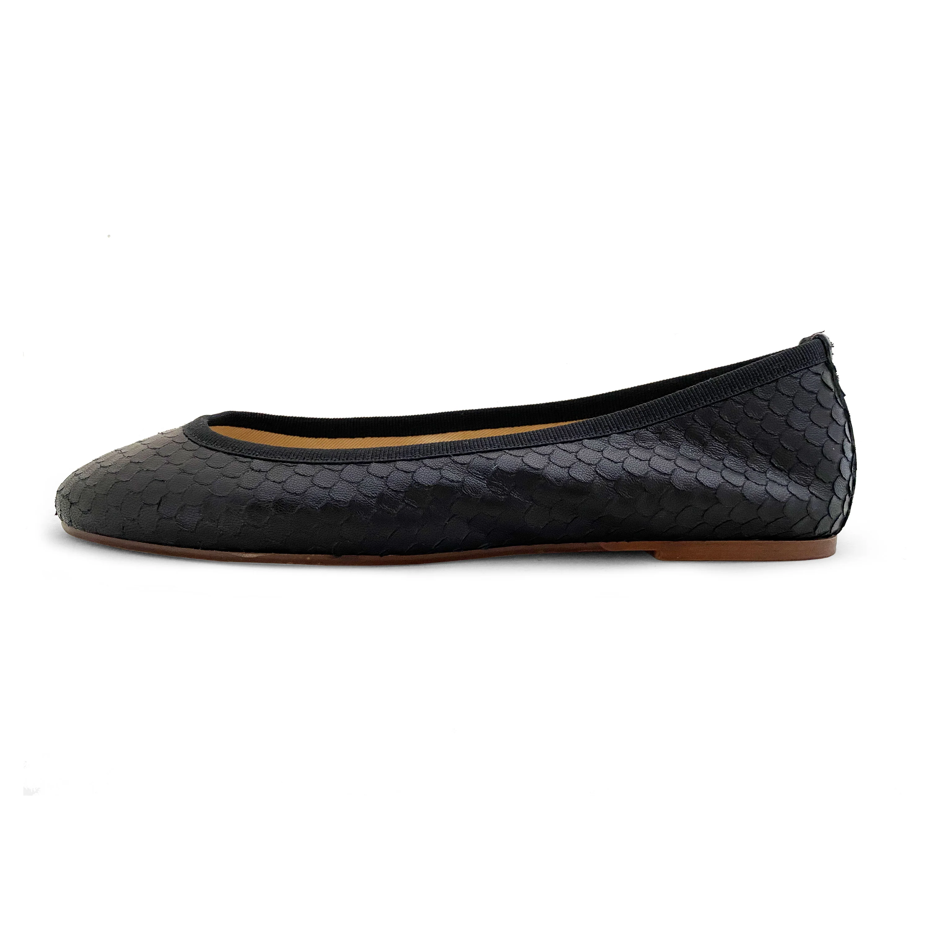 Black leather ballet flats cobra-skin effect - Image 2