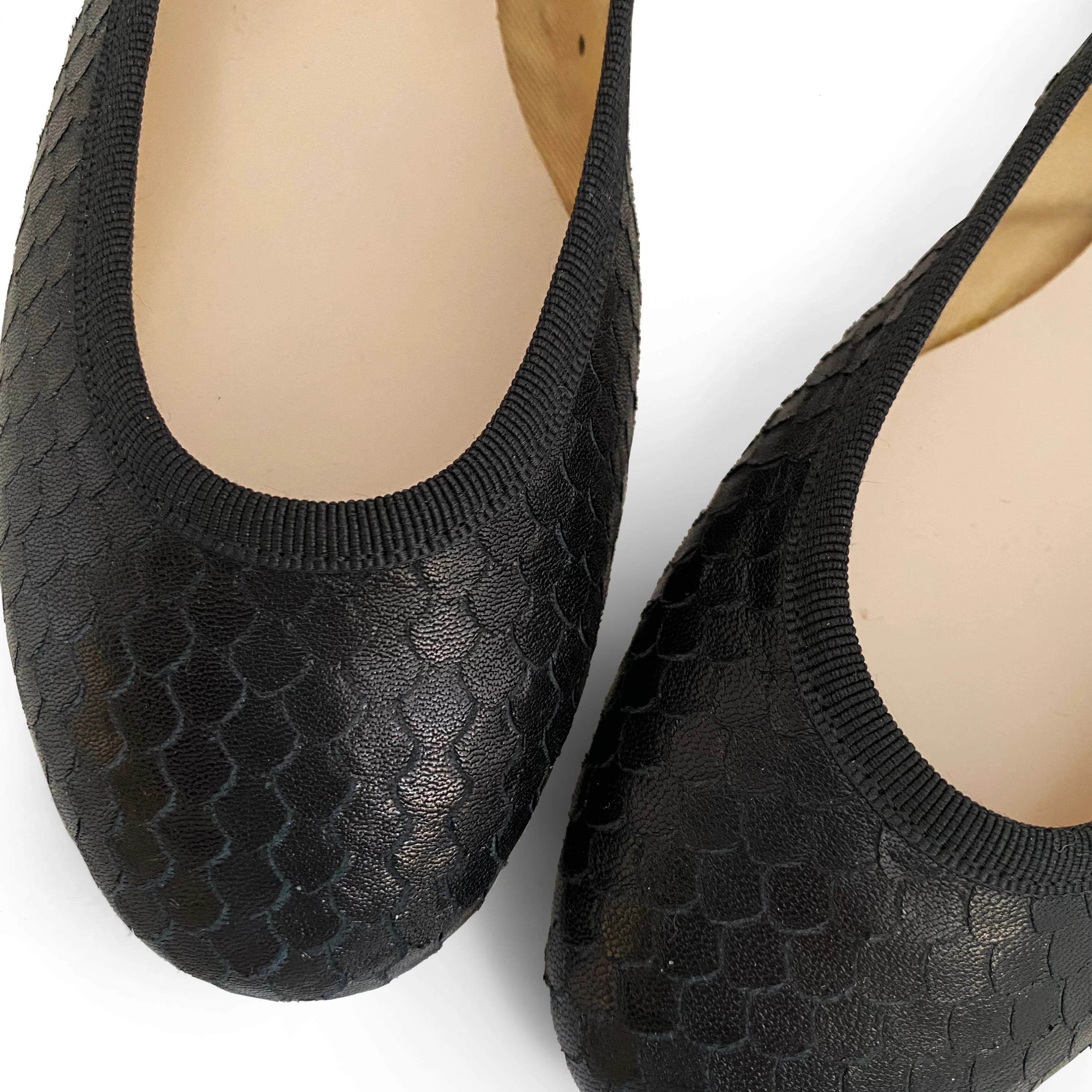 Black leather ballet flats cobra-skin effect - Image 4