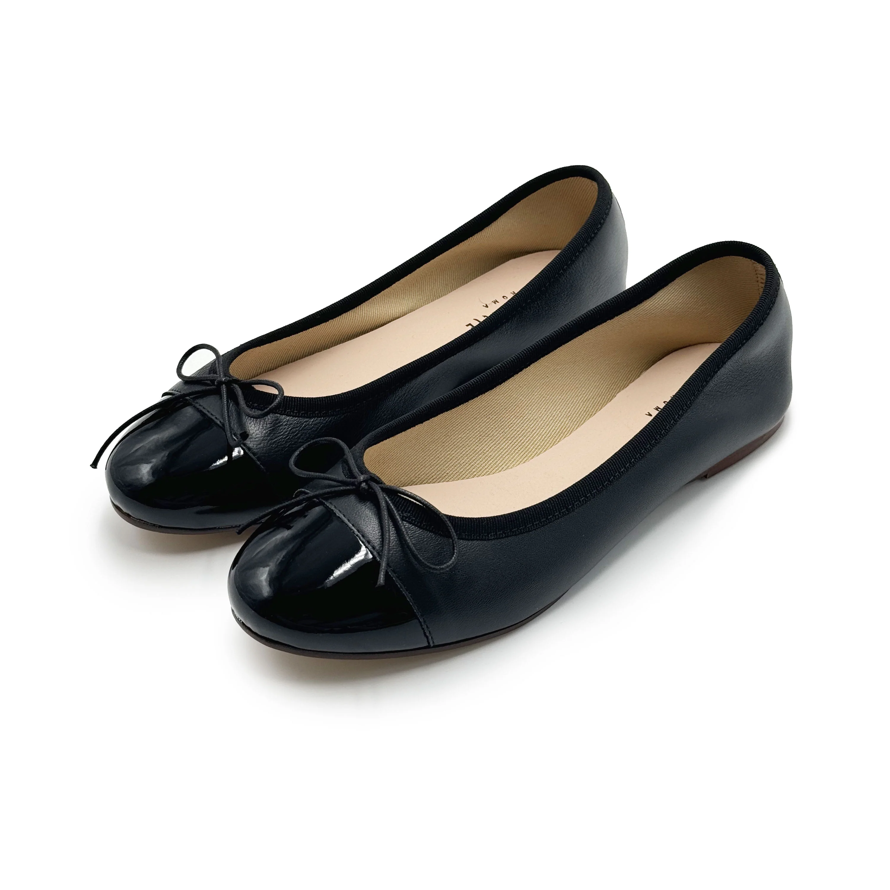 Black leather ballet flats with black patent toe - Image 4