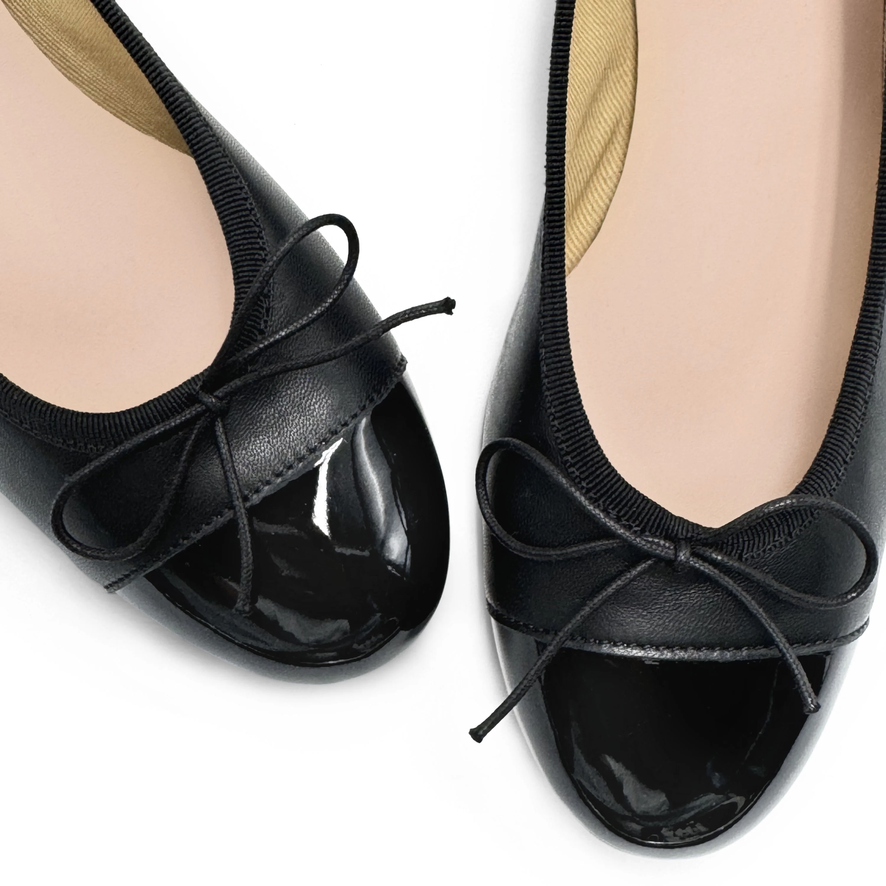 Black leather ballet flats with high heel and patent toe - Image 3