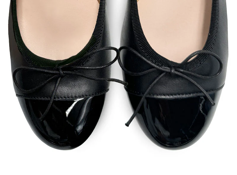 Black leather ballet flats with high heel and patent toe - Image 6