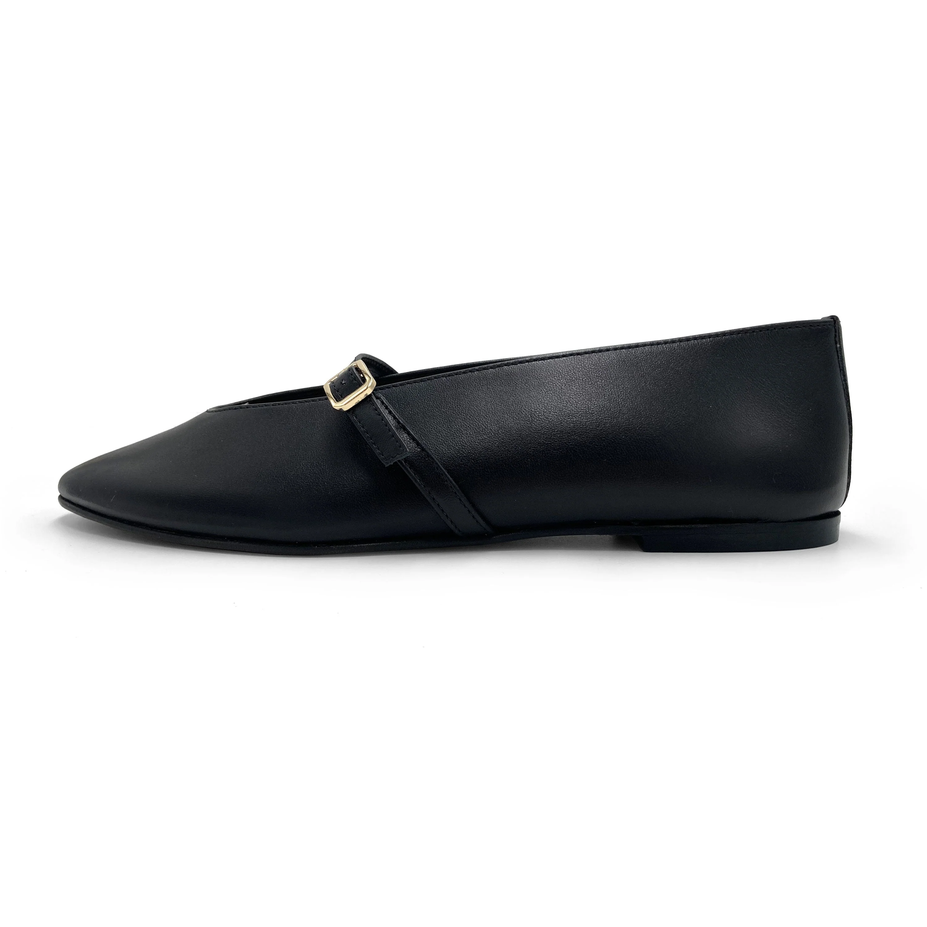 Black leather ballet flats with V-cut and strap - Image 4