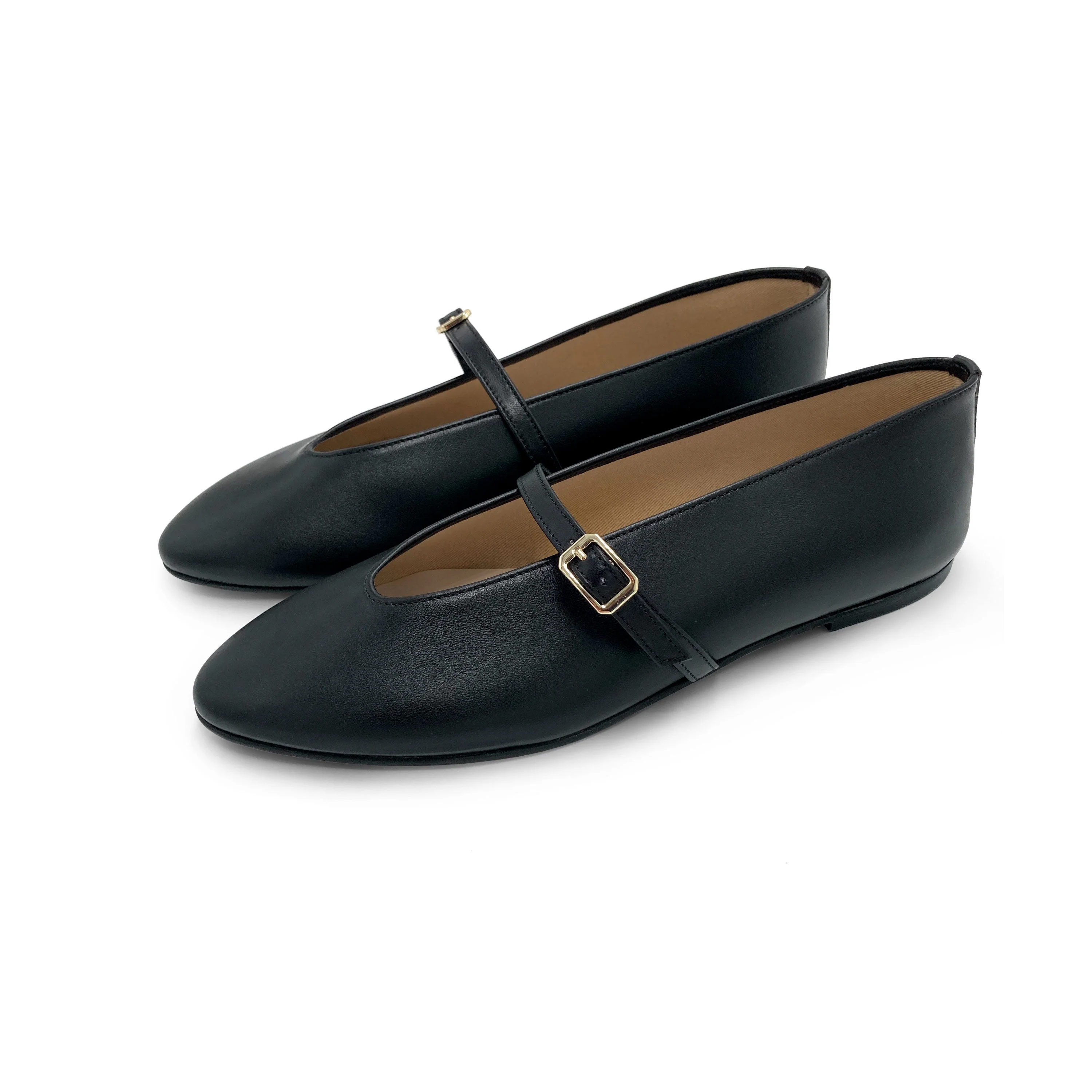 Black leather ballet flats with V-cut and strap - Image 5