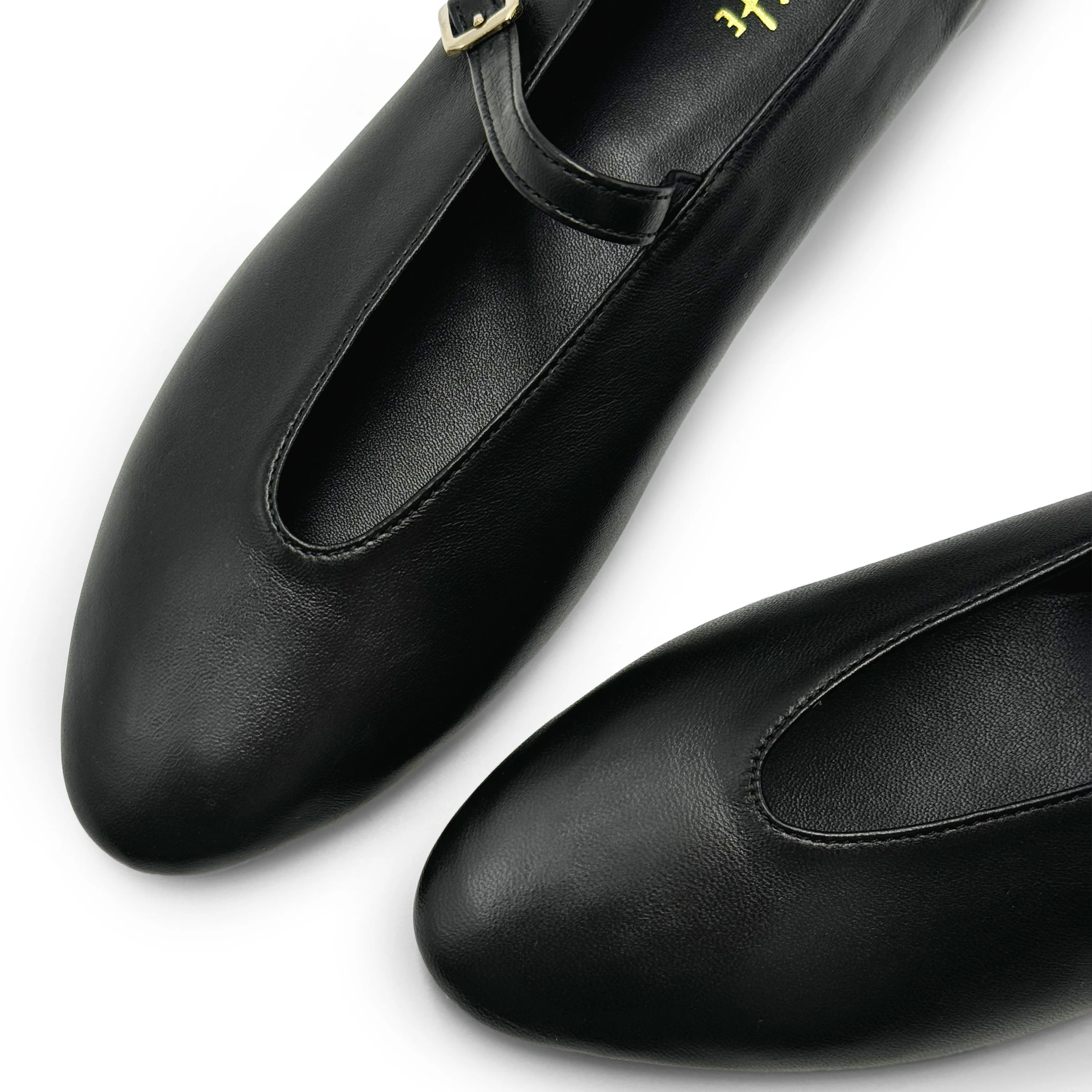 Black leather ballet flats with V-cut and strap - Image 3