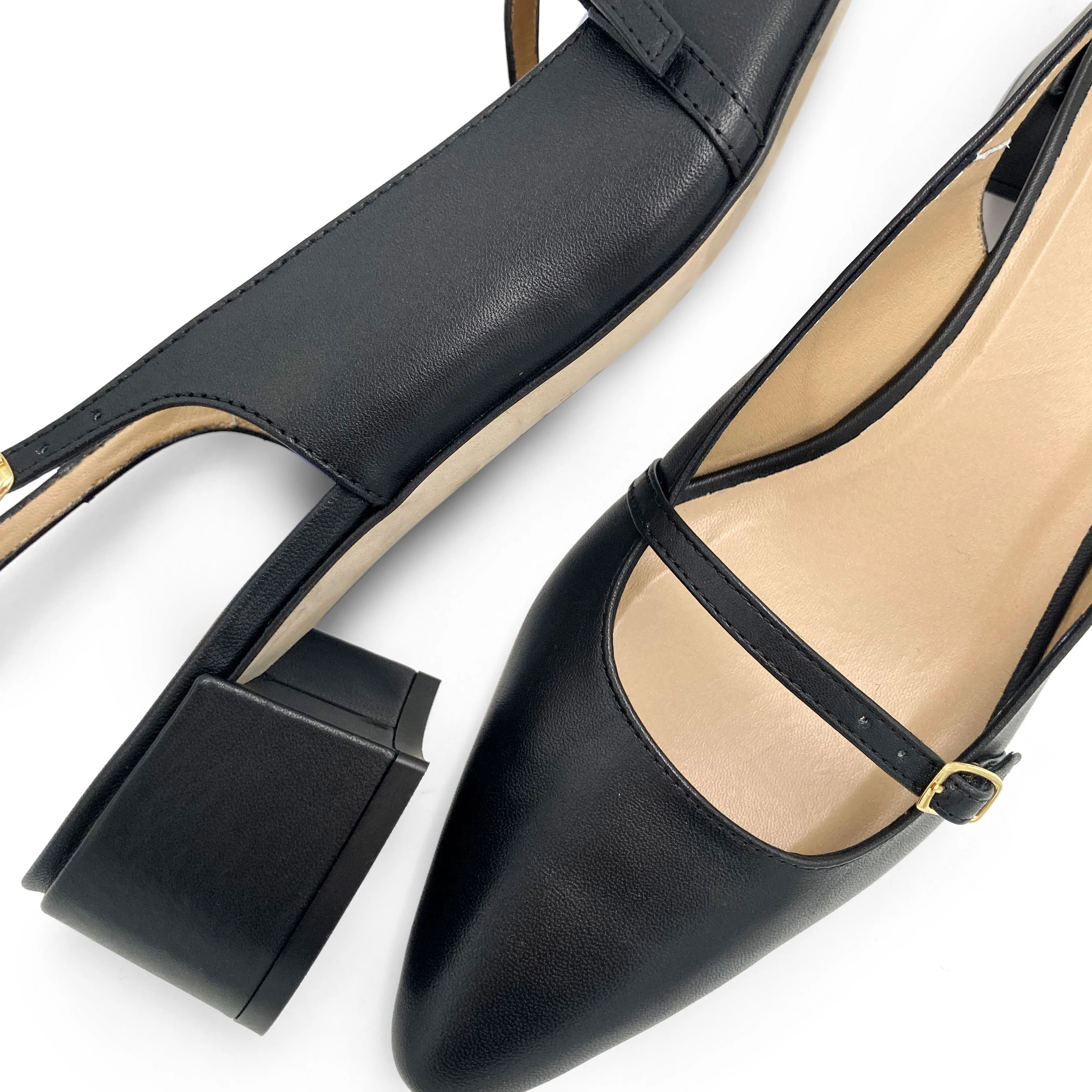 Black leather Mary Jane slingback ballet flats with heel - Image 3
