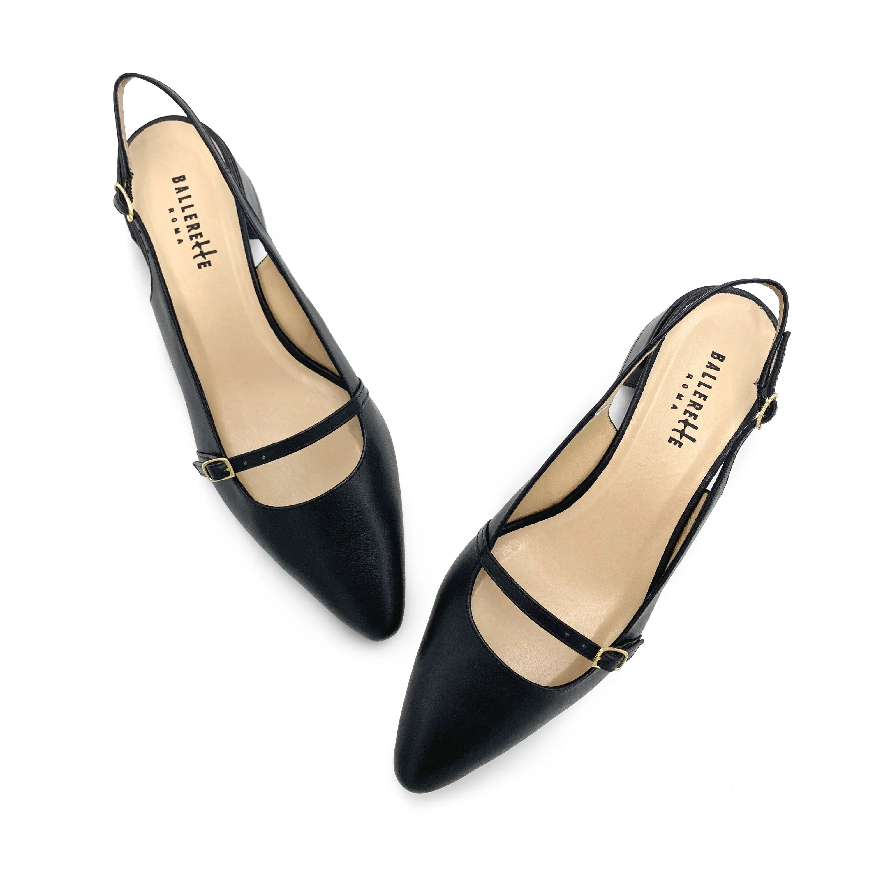 Black leather Mary Jane slingback ballet flats with heel - Image 4